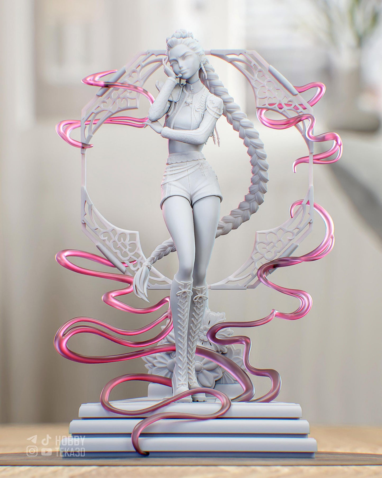 Anime Idol Dancer Resin Statue and DIY Kit – Painted or Unpainted – 1/8 and 1/6 Scale – by Bulkamancer – Clear Pink Ribbon – photo 3