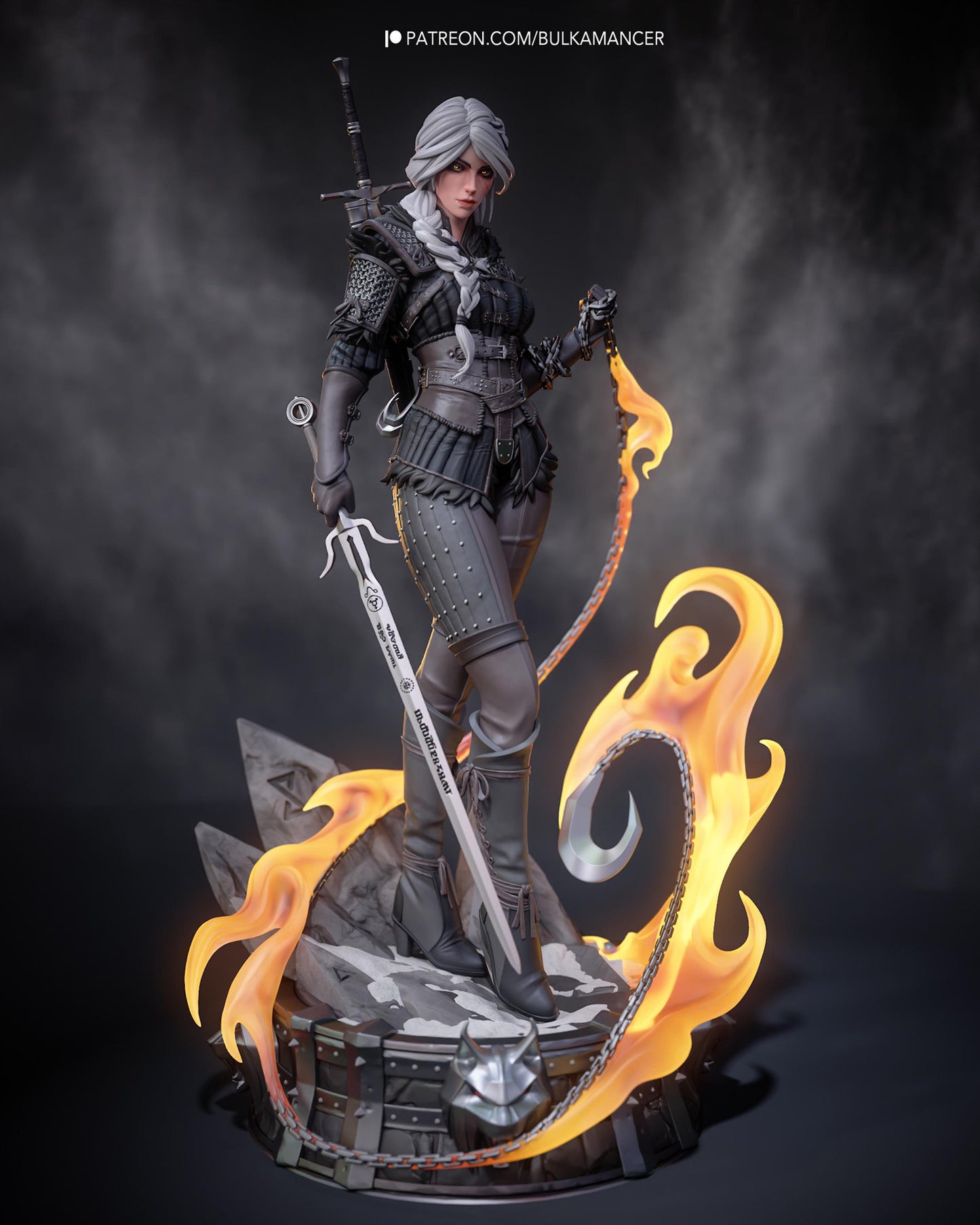 White Hair Swordswoman Resin Statue and DIY Kit – Painted or Unpainted – 1/8 and 1/6 Scale – by Bulkamancers – Clear Flame Ring – photo 2