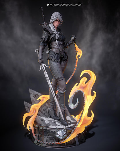 White Hair Swordswoman Resin Statue and DIY Kit – Painted or Unpainted – 1/8 and 1/6 Scale – by Bulkamancers – Clear Flame Ring – photo 2
