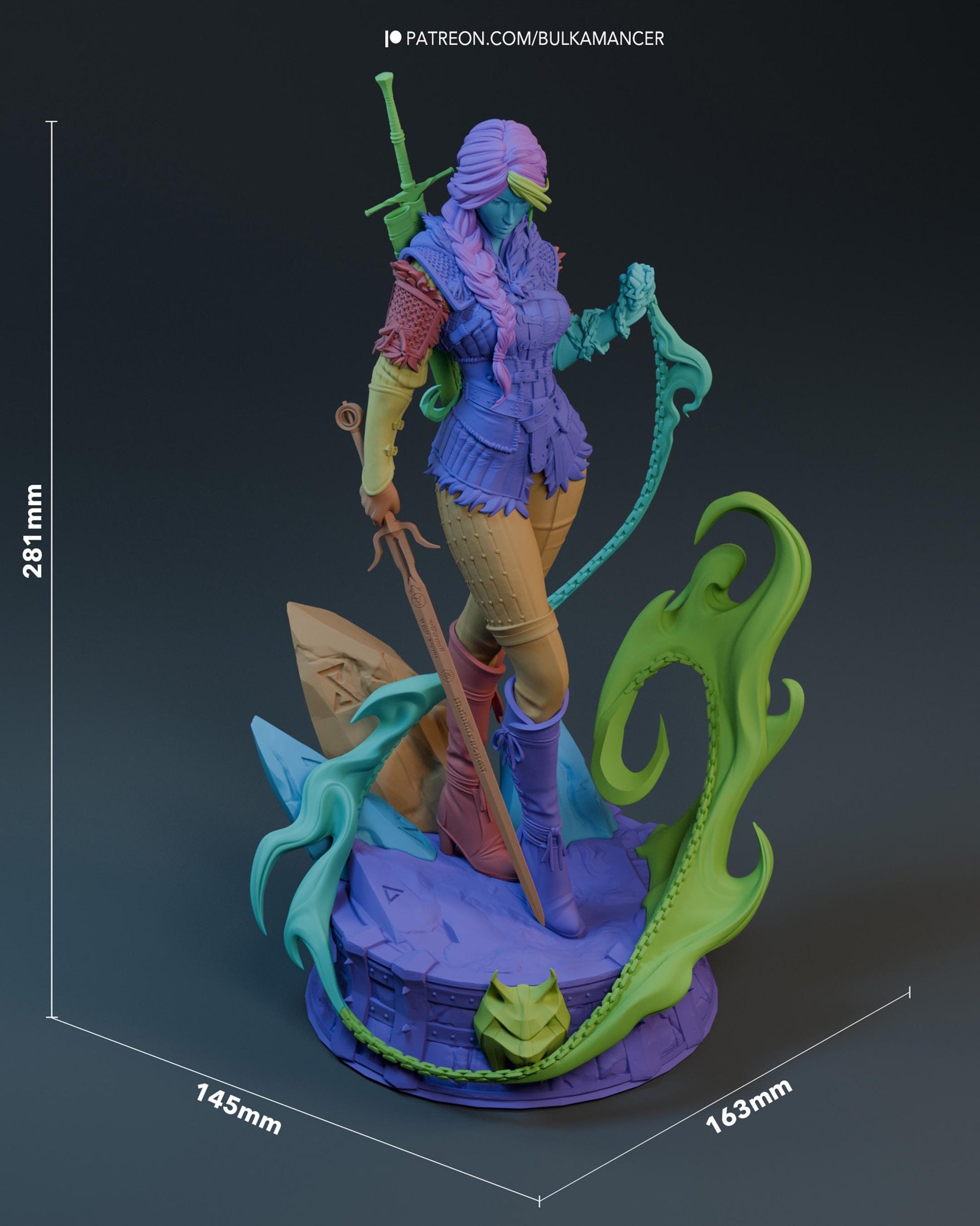 White Hair Swordswoman Resin Statue and DIY Kit – Painted or Unpainted – 1/8 and 1/6 Scale – by Bulkamancers – Clear Flame Ring – photo 13