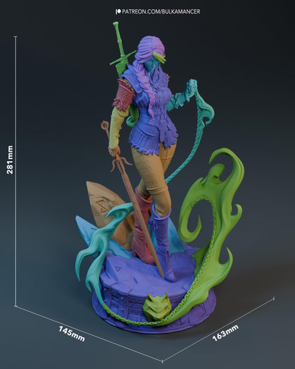 White Hair Swordswoman Resin Statue and DIY Kit – Painted or Unpainted – 1/8 and 1/6 Scale – by Bulkamancers – Clear Flame Ring – photo 13