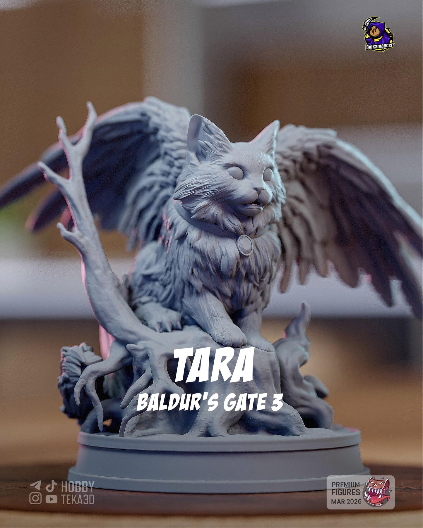 Winged Cat Familiar Resin Statue and DIY Kit – Painted or Unpainted – 1/8 and 1/6 Scale – by Bulkamancers – Tree Root Base – photo 2