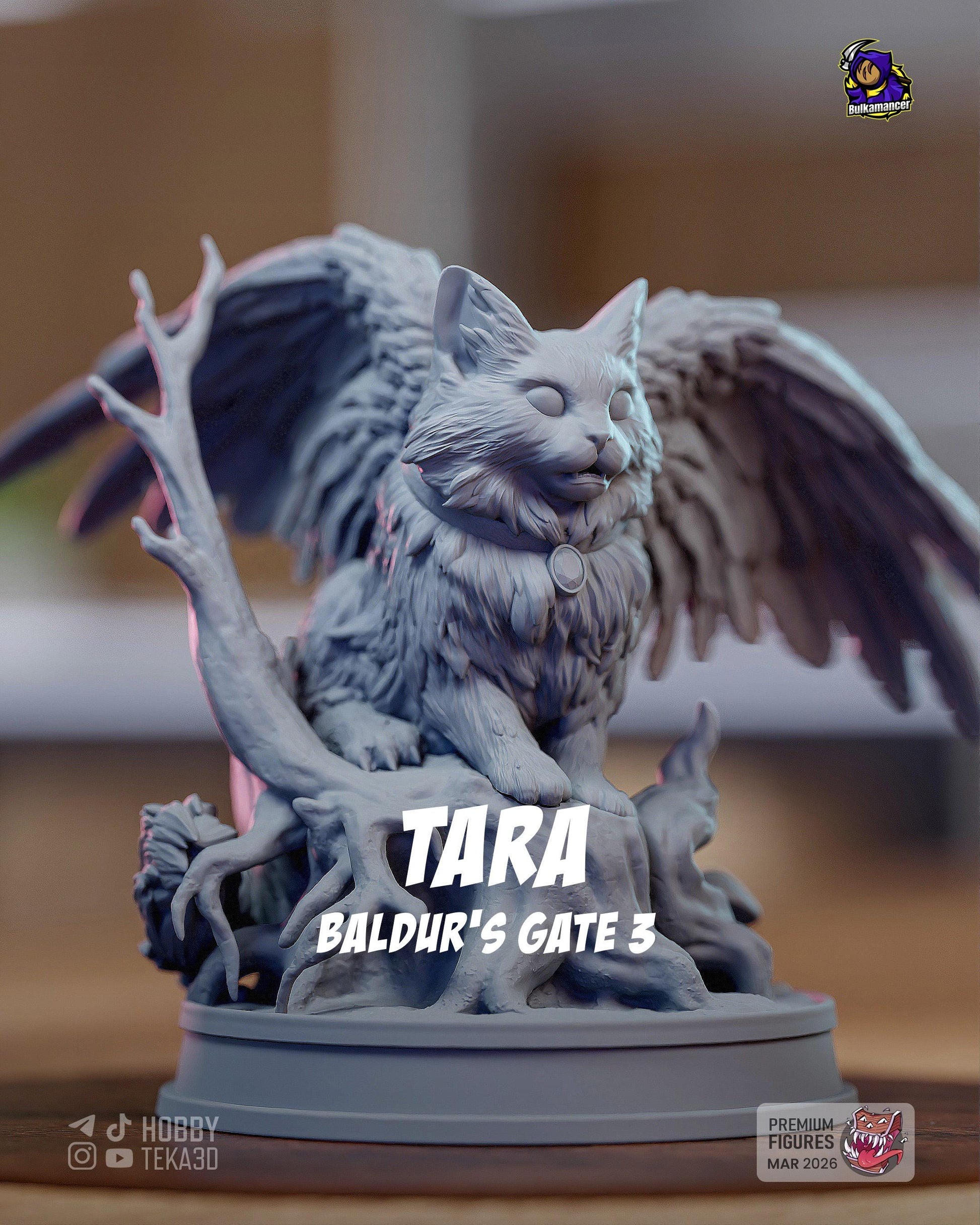 Winged Cat Familiar Resin Statue and DIY Kit – Painted or Unpainted – 1/8 and 1/6 Scale – by Bulkamancers – Tree Root Base – photo 2
