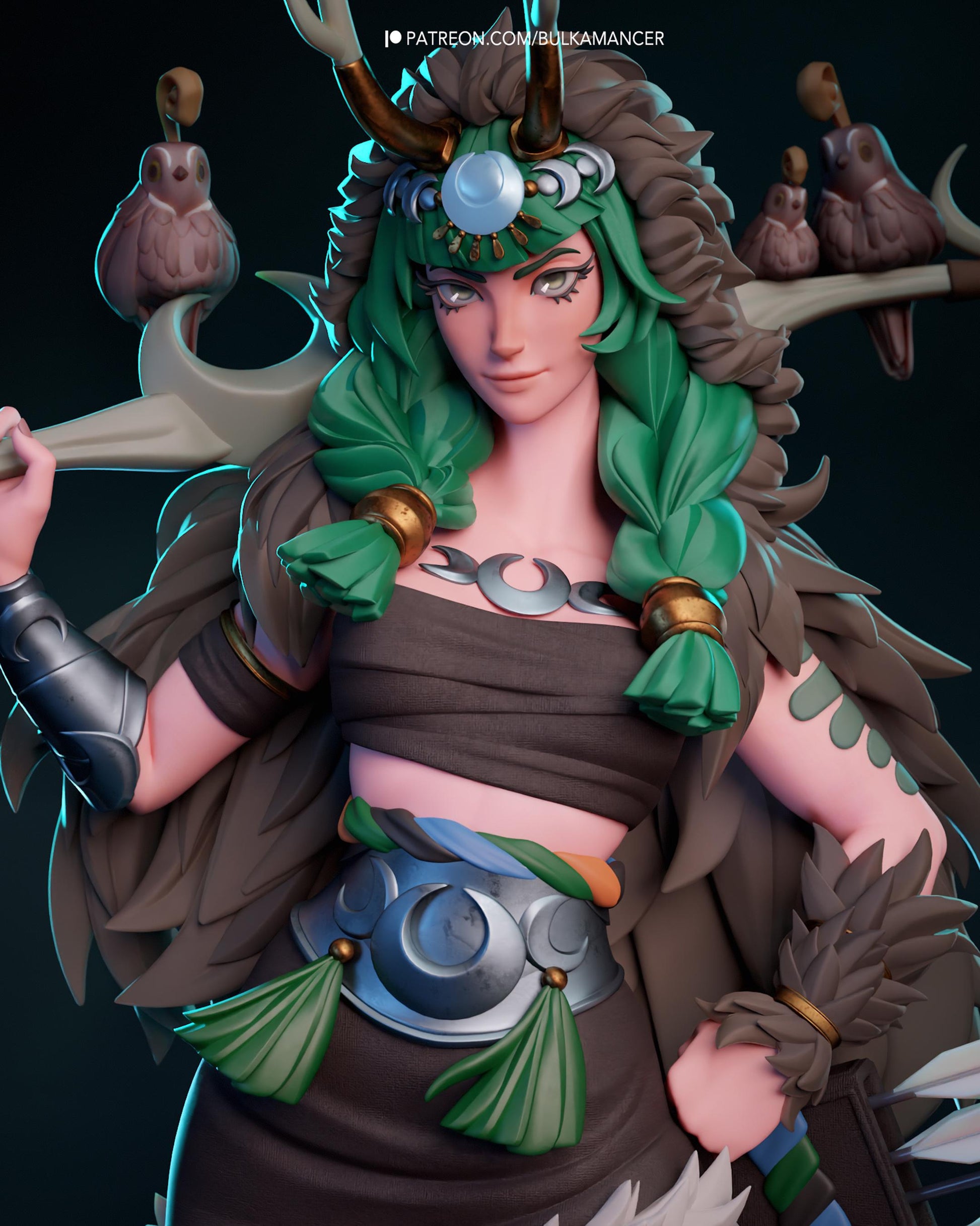 Forest Huntress Resin Statue and DIY Kit - Painted or Unpainted - 1/8 and 1/6 Scale - by Bulkamancer - Bird Wood Base – photo 3