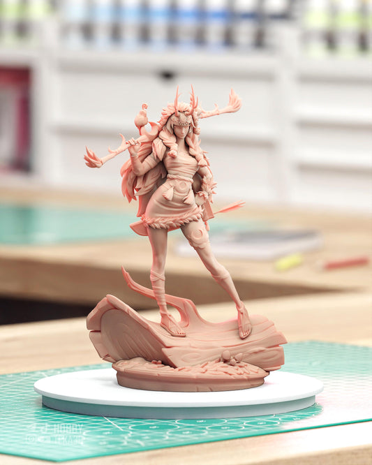 Forest Huntress Resin Statue and DIY Kit - Painted or Unpainted - 1/8 and 1/6 Scale - by Bulkamancer - Bird Wood Base – photo 1