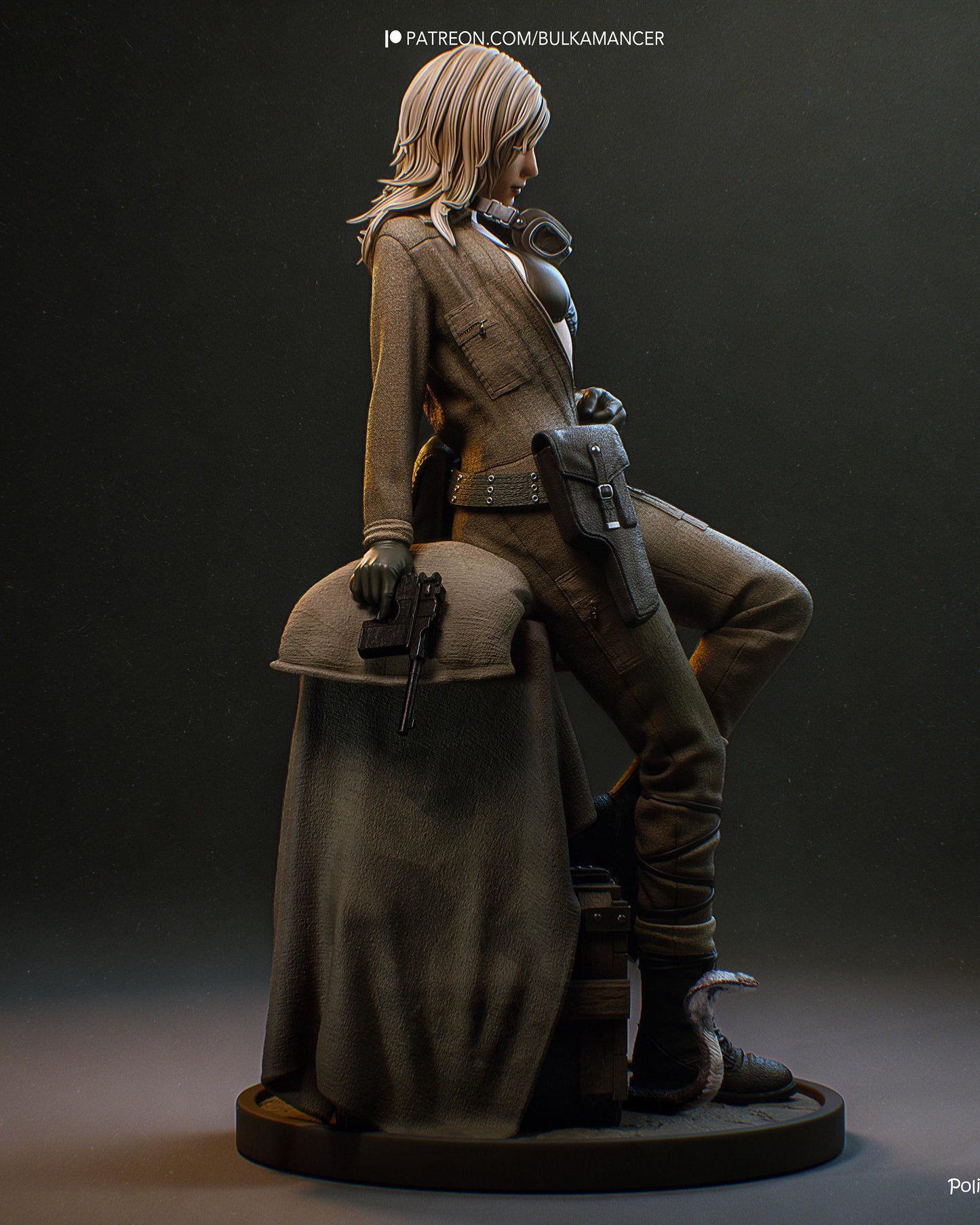 Tactical Heroine Resin Statue and DIY Kit - Painted or Unpainted - 1/8 and 1/6 Scale - by Bulkamancer - Seated Pistol Figure – photo 2