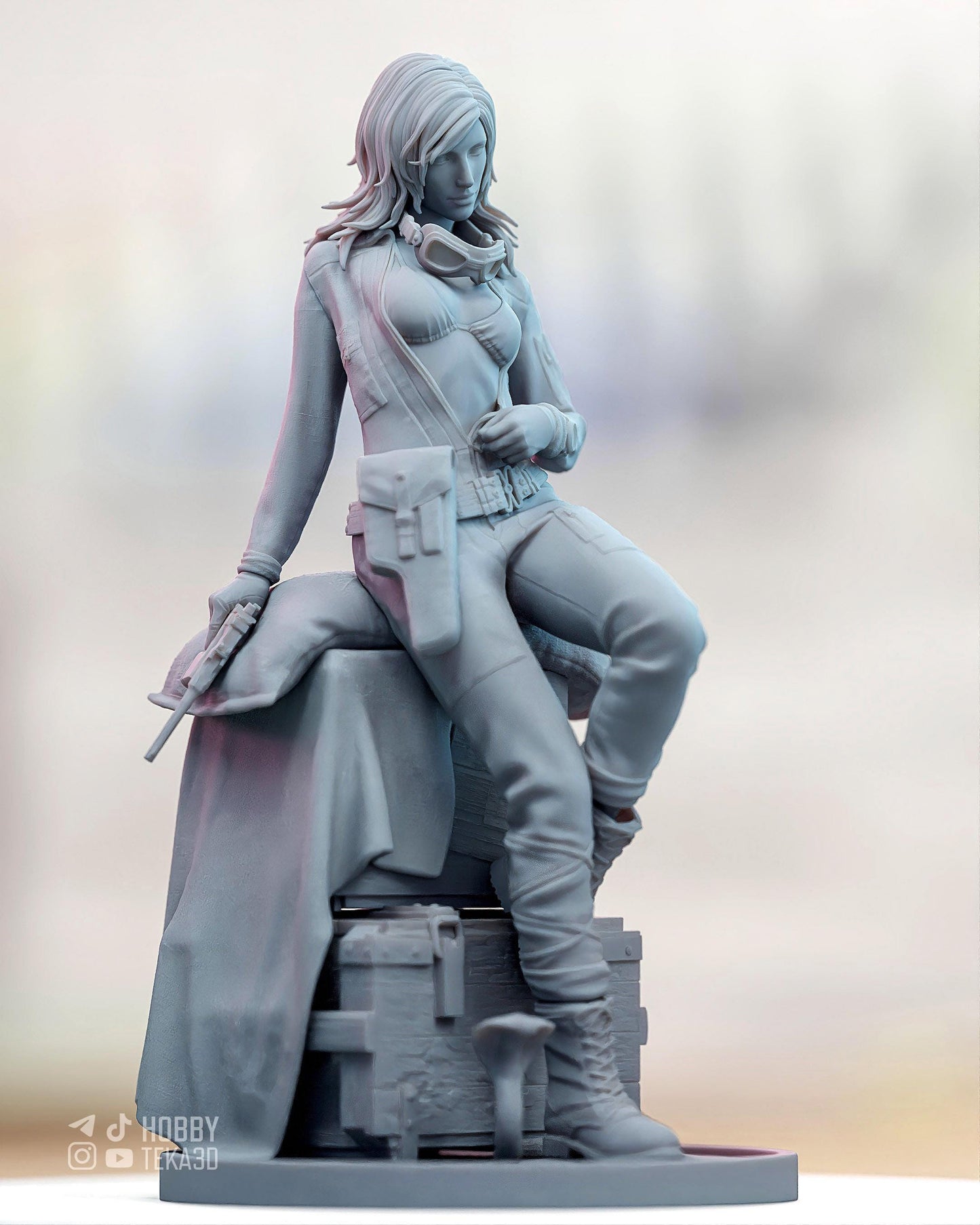 Tactical Heroine Resin Statue and DIY Kit - Painted or Unpainted - 1/8 and 1/6 Scale - by Bulkamancer - Seated Pistol Figure – photo 4