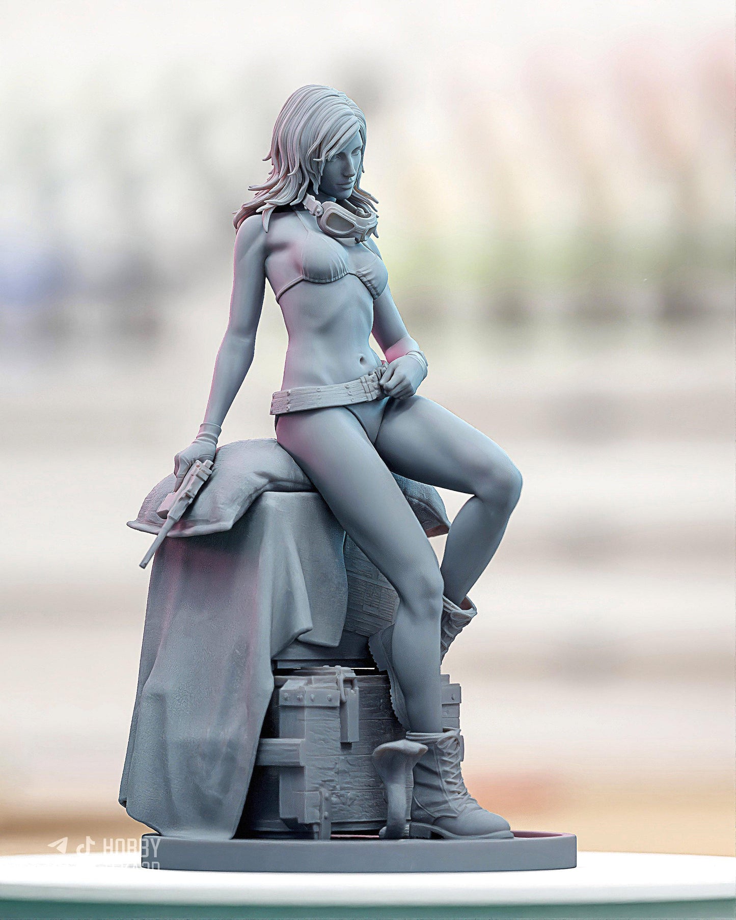 Tactical Heroine Resin Statue and DIY Kit - Painted or Unpainted - 1/8 and 1/6 Scale - by Bulkamancer - Seated Pistol Figure – photo 1