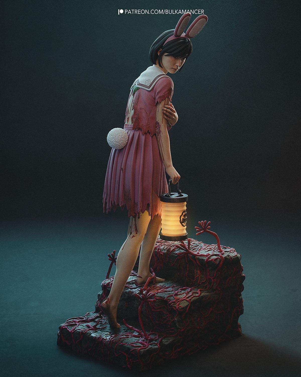 Horror Student Resin Statue and DIY Kit - Painted or Unpainted - 1/8 and 1/6 Scale - by Bulkamancer - Red Tendril Base – photo 6