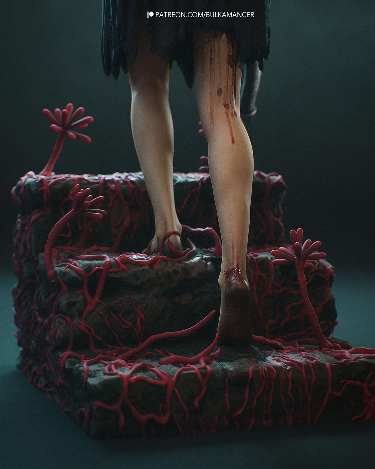 Horror Student Resin Statue and DIY Kit - Painted or Unpainted - 1/8 and 1/6 Scale - by Bulkamancer - Red Tendril Base – photo 5