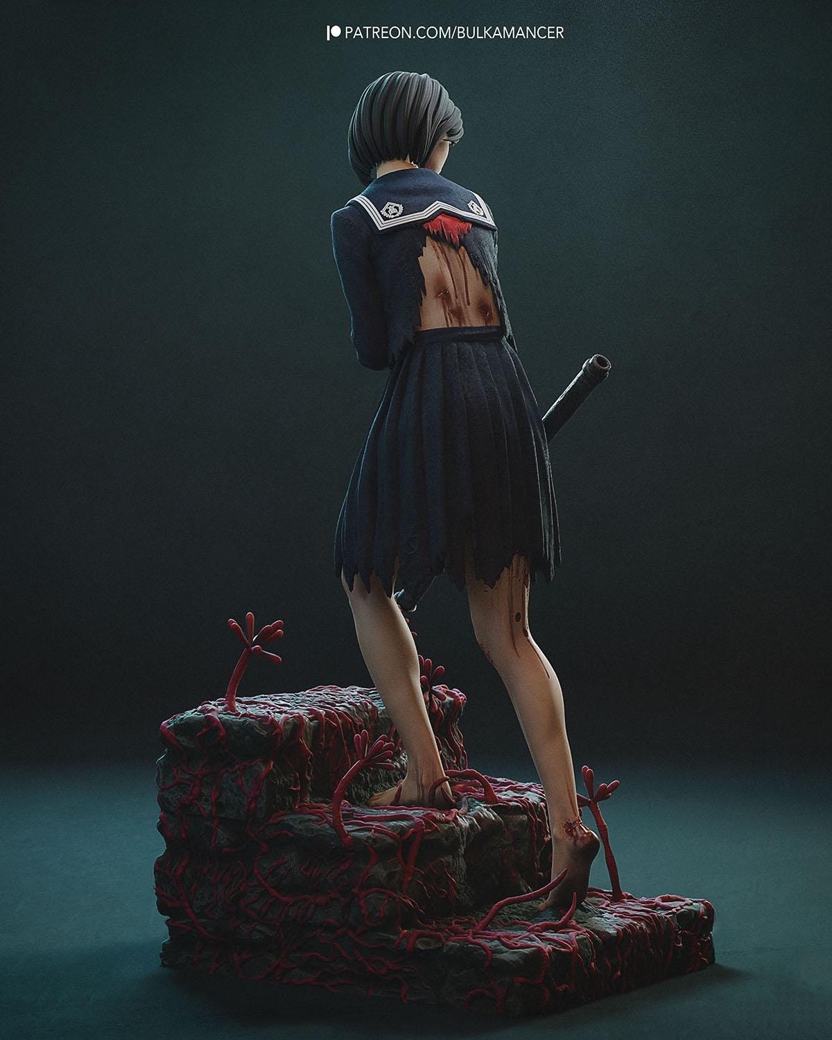 Horror Student Resin Statue and DIY Kit - Painted or Unpainted - 1/8 and 1/6 Scale - by Bulkamancer - Red Tendril Base – photo 3