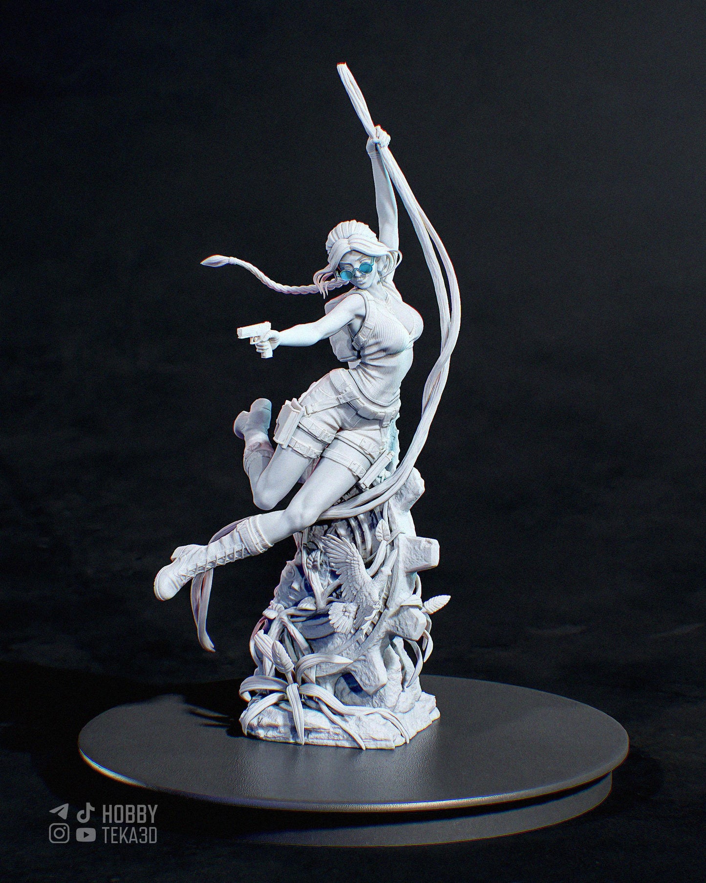 Adventure Heroine Resin Statue and DIY Kit – Painted or Unpainted – 1/8 and 1/6 Scale – by Bulkamancer – Pistol and Ruins Base – photo 7