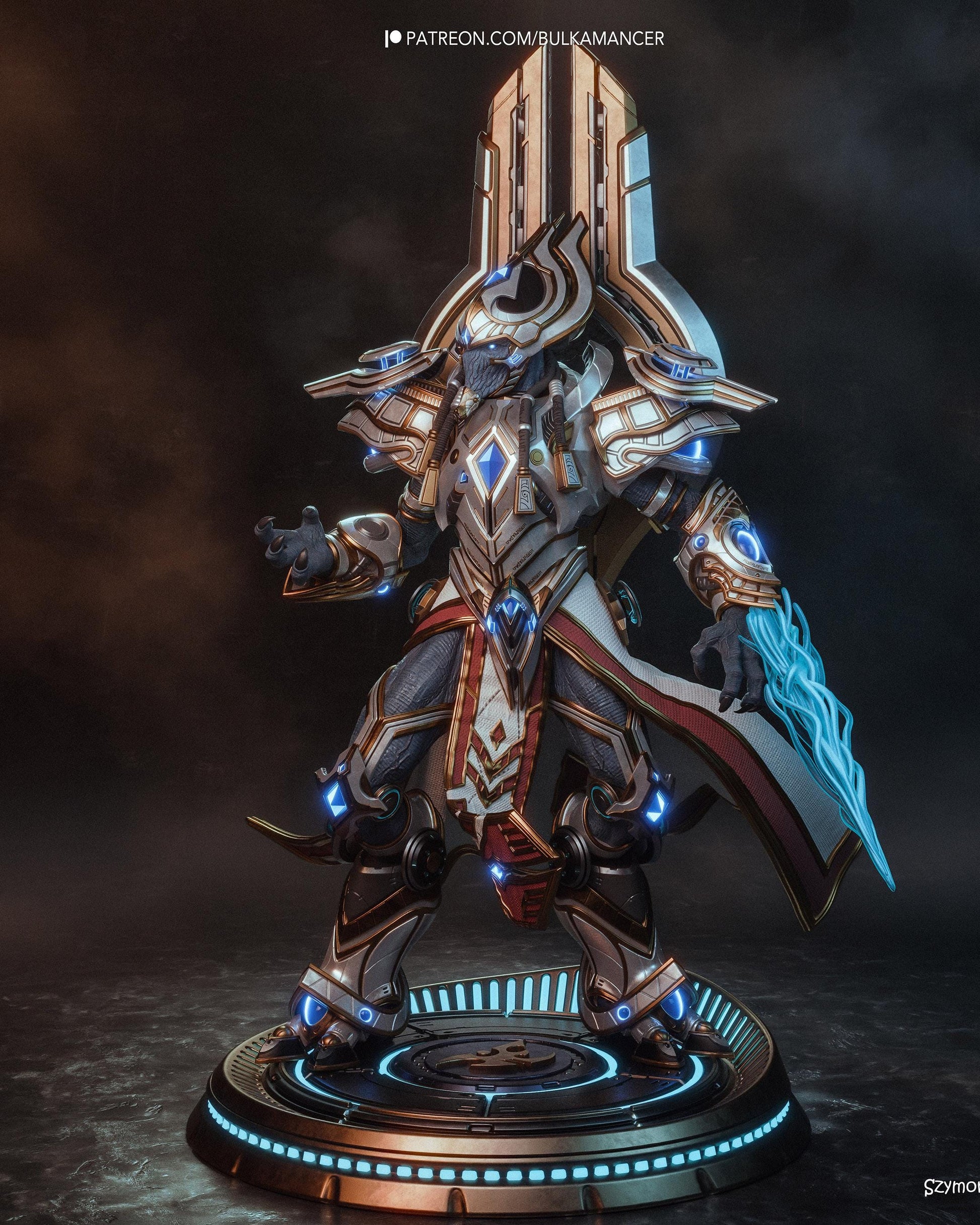 Sci Fi Alien Warrior Resin Statue and DIY Kit – Painted or Unpainted – 1/8 and 1/6 Scale – by Bulkamancers – Clear Blue Energy Blade – photo 2