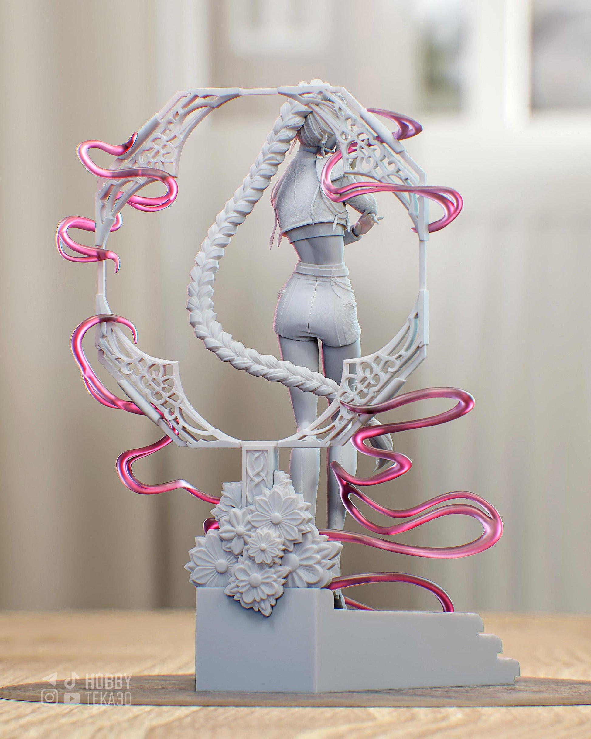 Anime Idol Dancer Resin Statue and DIY Kit – Painted or Unpainted – 1/8 and 1/6 Scale – by Bulkamancer – Clear Pink Ribbon – photo 4