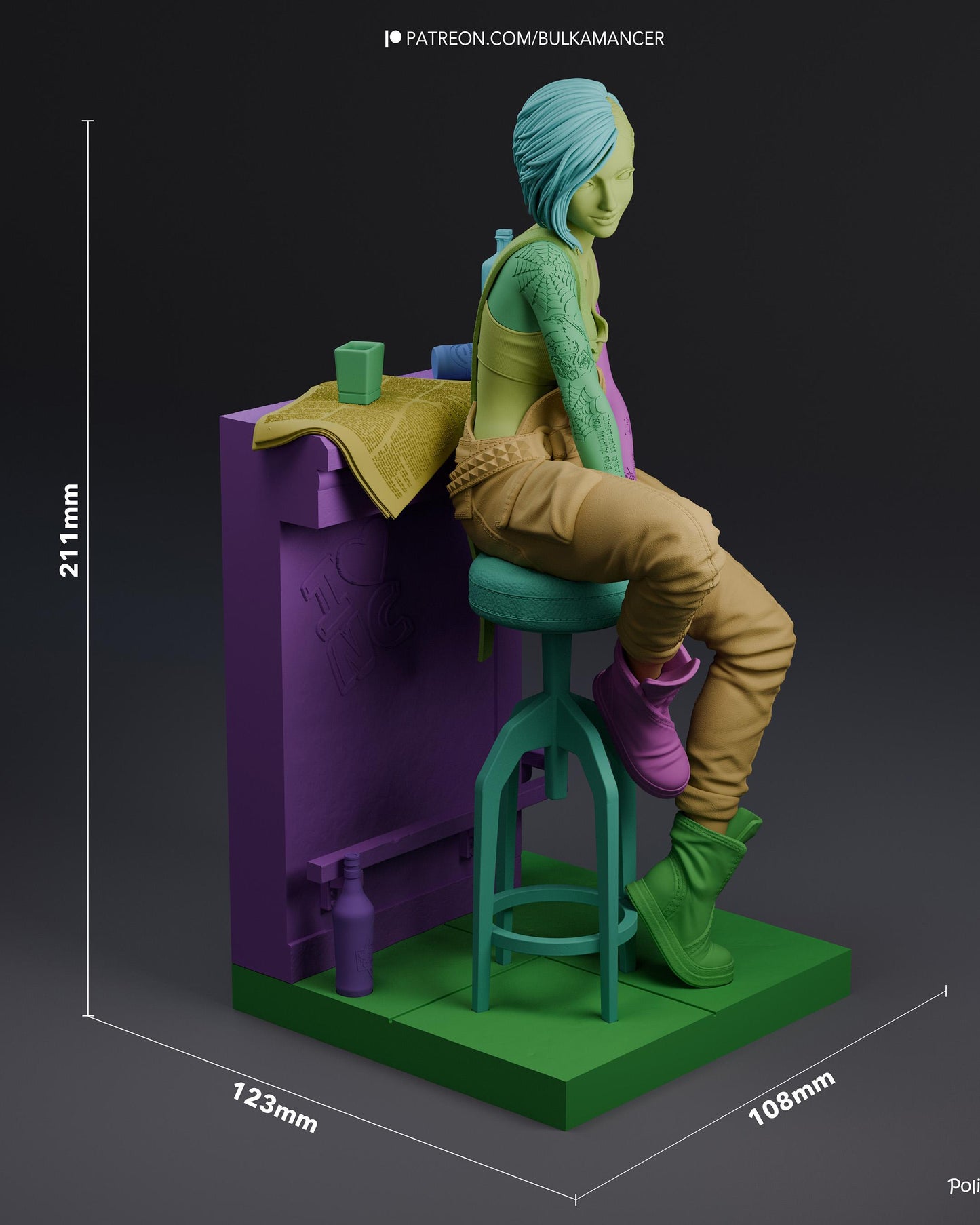 Neon City Street Girl Resin Statue and DIY Kit – Painted or Unpainted – 1/8 and 1/6 Scale – by Bulkamancers – Tattoos and Bar Scene – photo 12