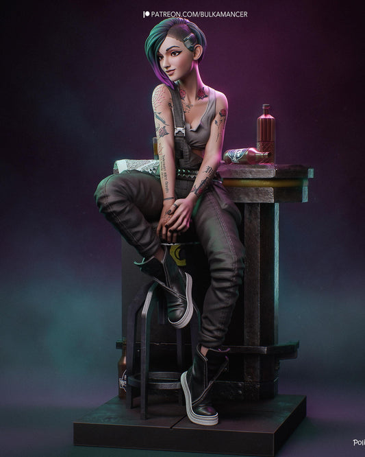 Neon City Street Girl Resin Statue and DIY Kit – Painted or Unpainted – 1/8 and 1/6 Scale – by Bulkamancers – Tattoos and Bar Scene – photo 1