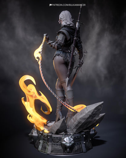 White Hair Swordswoman Resin Statue and DIY Kit – Painted or Unpainted – 1/8 and 1/6 Scale – by Bulkamancers – Clear Flame Ring – photo 5