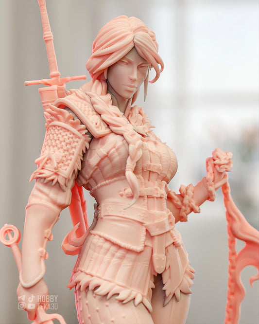 White Hair Swordswoman Resin Statue and DIY Kit – Painted or Unpainted – 1/8 and 1/6 Scale – by Bulkamancers – Clear Flame Ring – photo 1