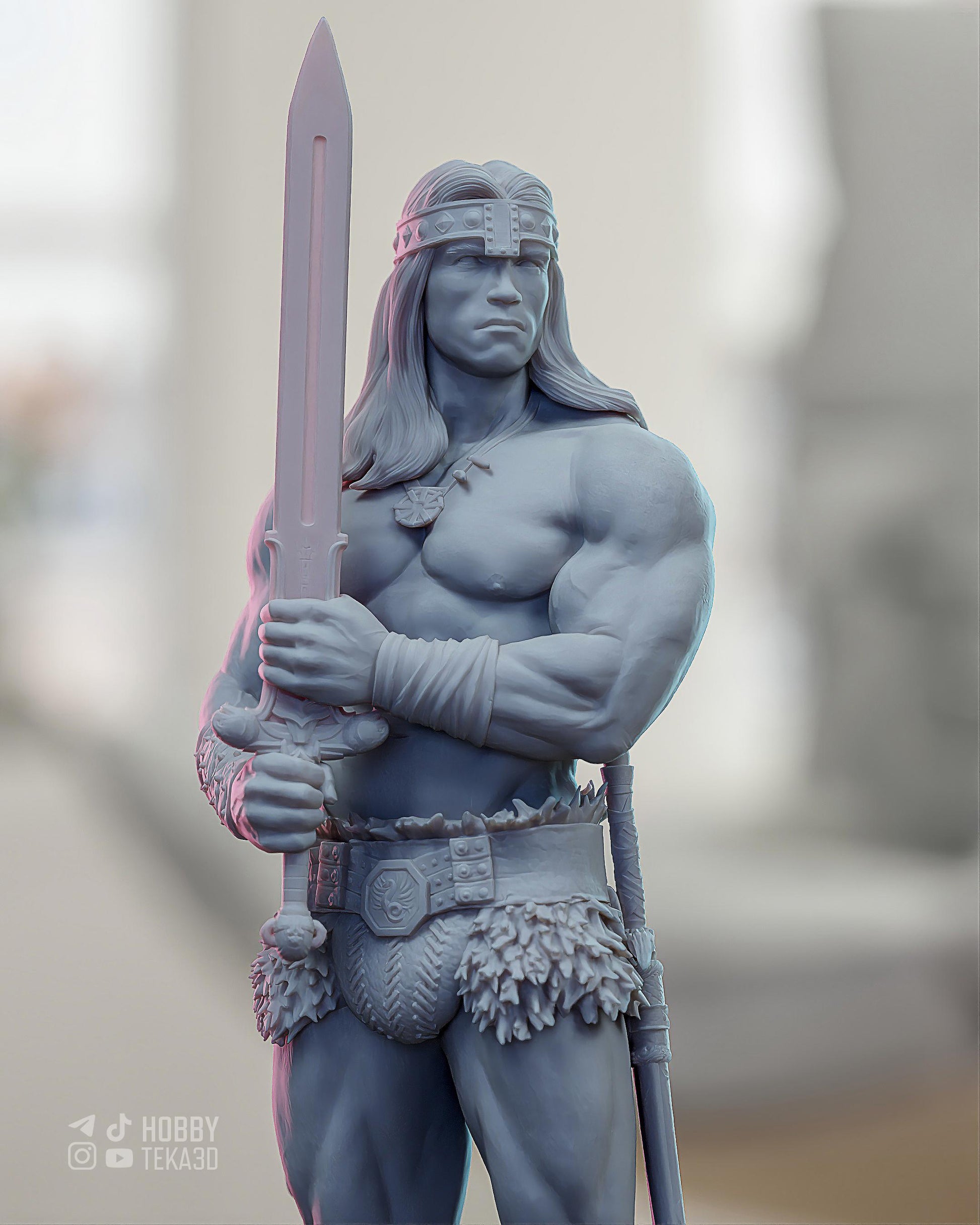 Barbarian Swordsman Resin Statue and DIY Kit – Painted or Unpainted – 1/8 and 1/6 Scale – by CA3D – Large Sword – photo 3