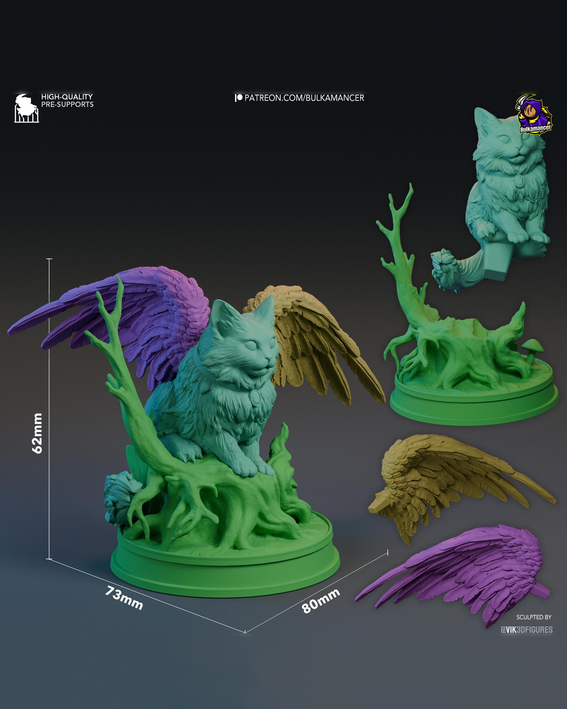 Winged Cat Familiar Resin Statue and DIY Kit – Painted or Unpainted – 1/8 and 1/6 Scale – by Bulkamancers – Tree Root Base – photo 12