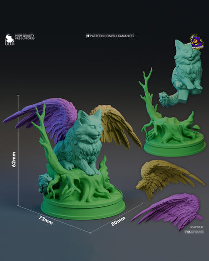 Winged Cat Familiar Resin Statue and DIY Kit – Painted or Unpainted – 1/8 and 1/6 Scale – by Bulkamancers – Tree Root Base – photo 12