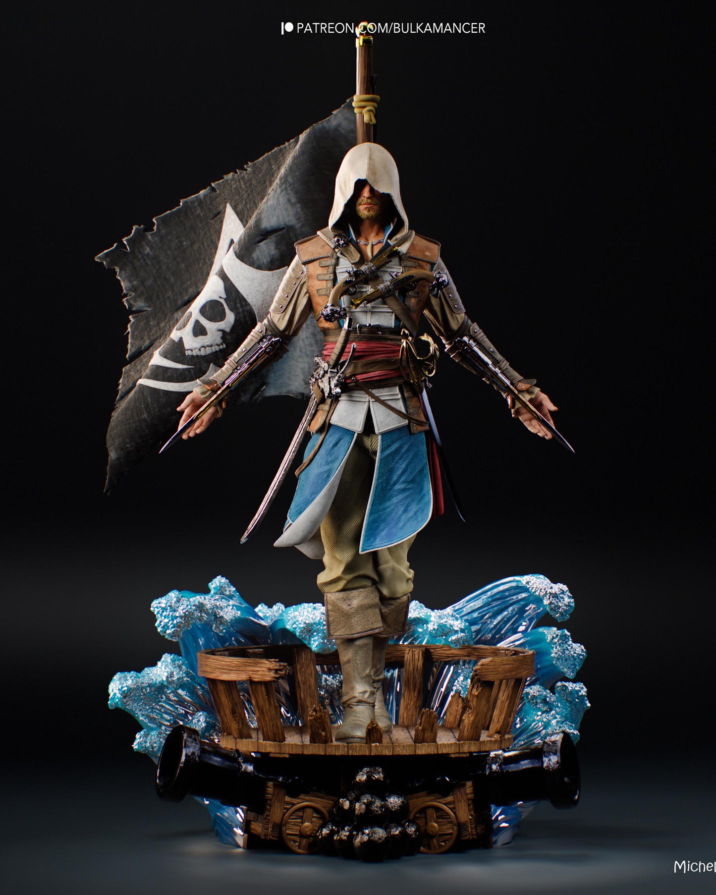 Hooded Pirate Rogue Resin Statue and DIY Kit – Painted or Unpainted – 1/8 and 1/6 Scale – by Bulkamancer – Clear Blue Waves – photo 1