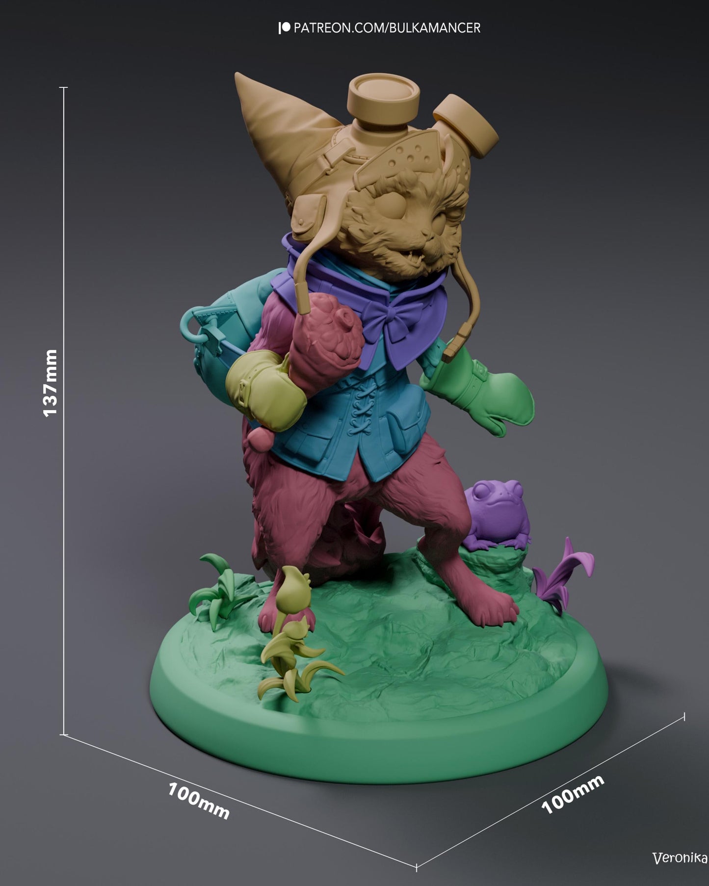 Hand Painted Cute Cat Adventurer Resin Statue – 1/8 and 1/6 Scale – Fantasy Pet with Frog Companion – photo 4
