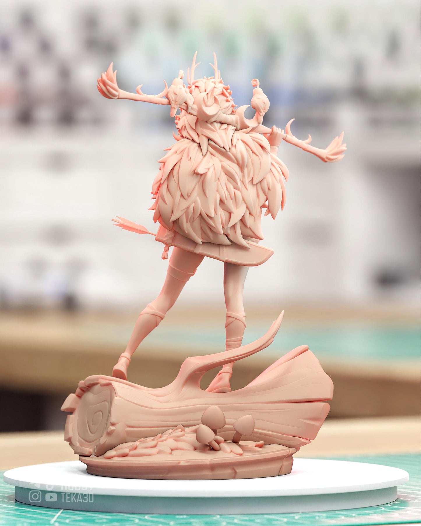 Forest Huntress Resin Statue and DIY Kit - Painted or Unpainted - 1/8 and 1/6 Scale - by Bulkamancer - Bird Wood Base – photo 4