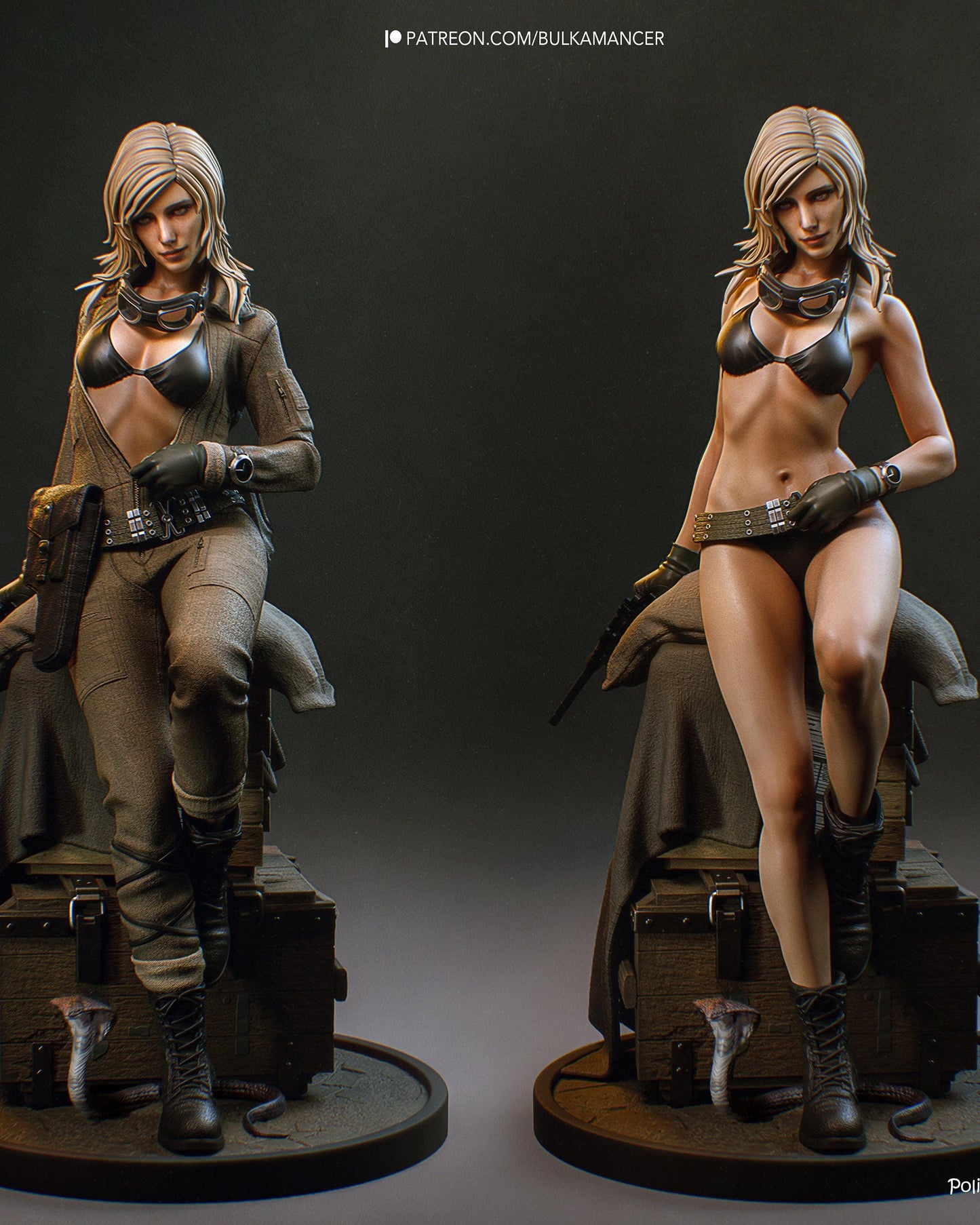 Tactical Heroine Resin Statue and DIY Kit - Painted or Unpainted - 1/8 and 1/6 Scale - by Bulkamancer - Seated Pistol Figure – photo 3