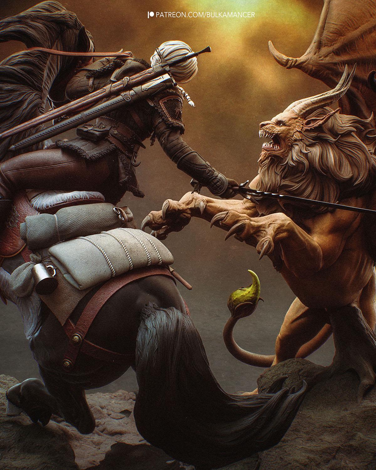 Dark Fantasy Battle Diorama and DIY Kit - Painted or Unpainted - 1/8 and 1/6 Scale - by Bulkamancer - Winged Monster – photo 3