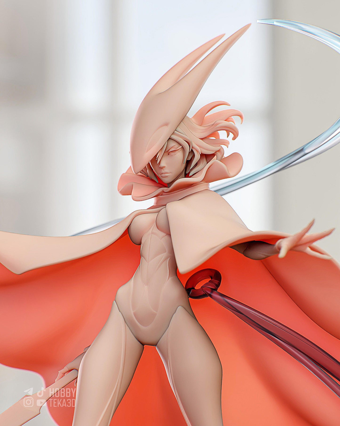 Painted or Unpainted Swordswoman Resin Figure – 1/8 and 1/6 Scale by Bulkamancer, Red Cape and Clear Effects – photo 2