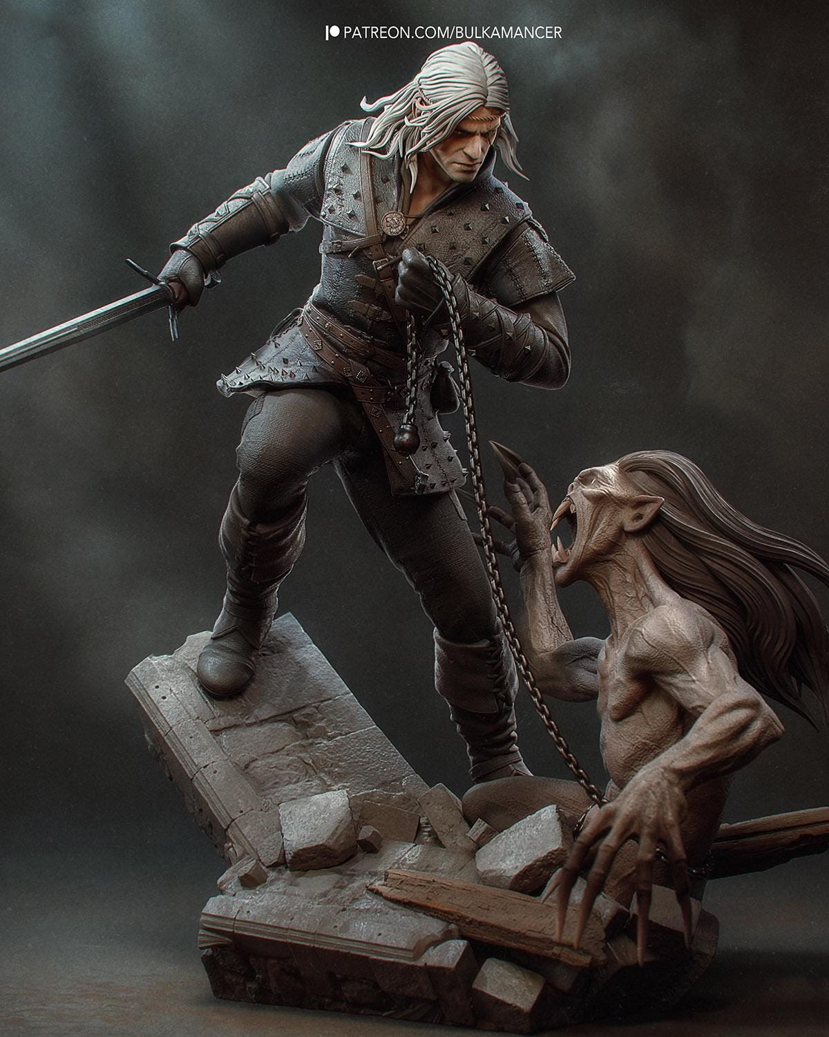 Dark Fantasy Beast Hunter Resin Statue and DIY Kit – Painted or Unpainted – 1/8 and 1/6 Scale – by Bulkamancer – Monster Battle – photo 2
