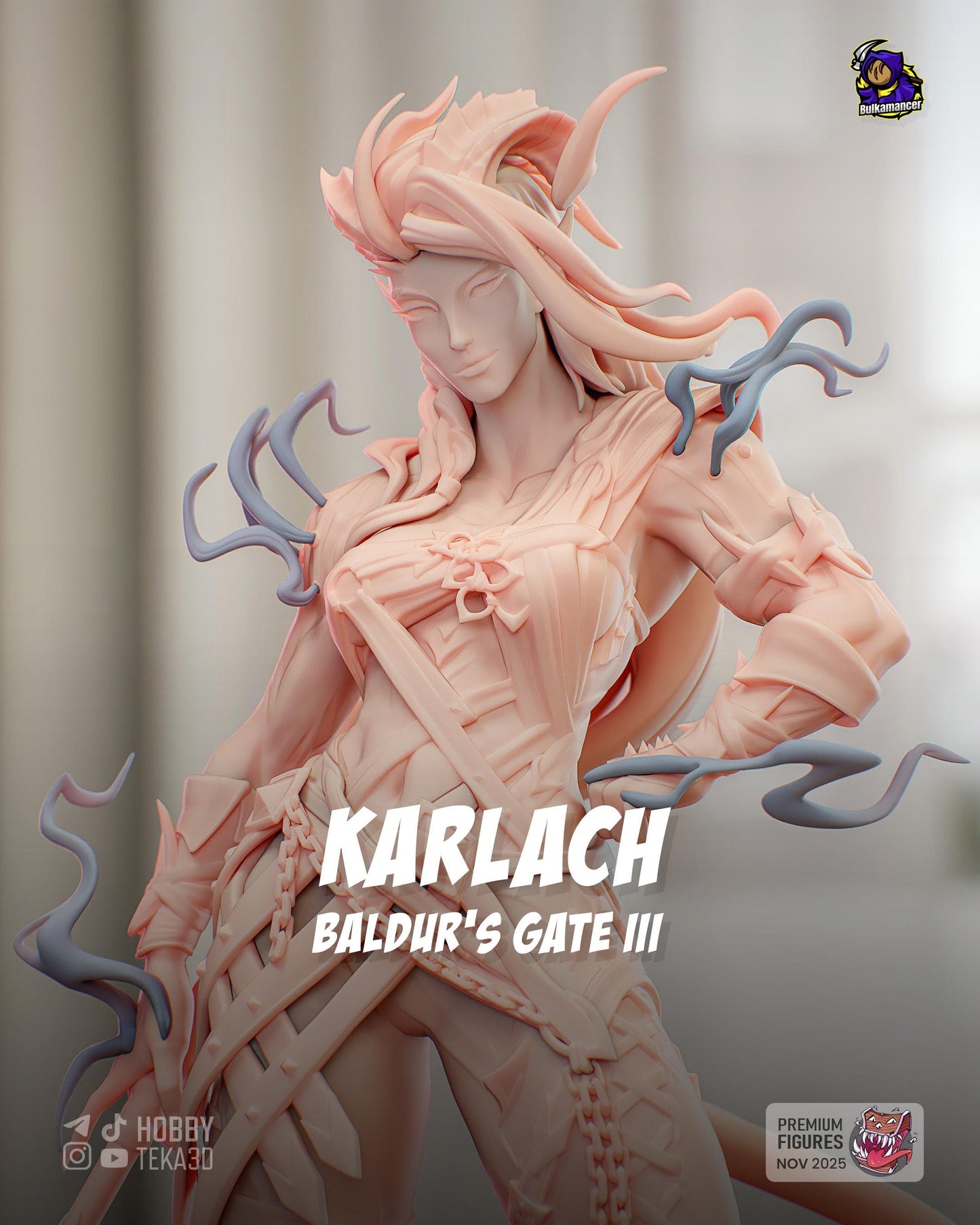 Horned Fantasy Warrior Resin Statue and DIY Kit – Painted or Unpainted – 1/8 and 1/6 Scale – by Bulkamancer – Smoke Effects – photo 3
