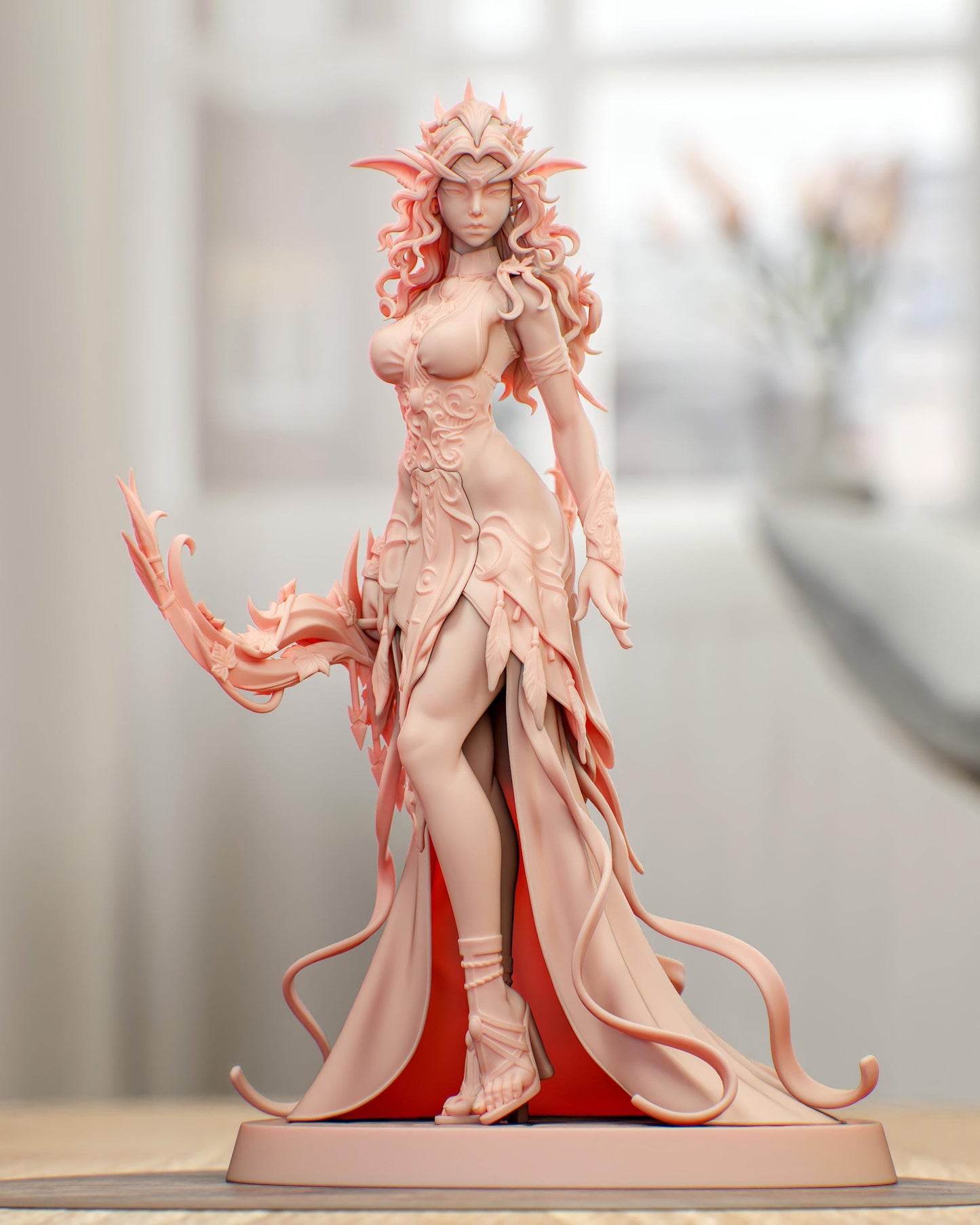 Forest Elf Priestess Resin Statue and DIY Kit – Painted or Unpainted – 1/8 and 1/6 Scale – by Bulkamancers – Leaf Crown – photo 1