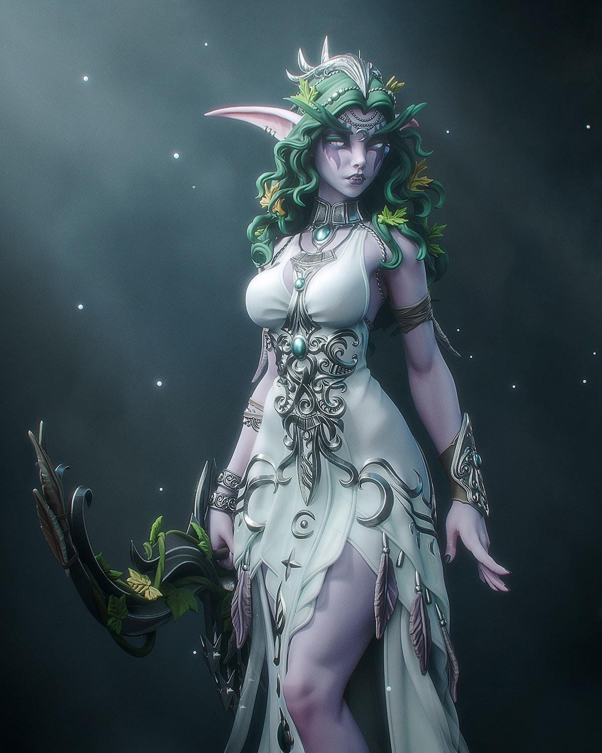 Forest Elf Priestess Resin Statue and DIY Kit – Painted or Unpainted – 1/8 and 1/6 Scale – by Bulkamancers – Leaf Crown – photo 2