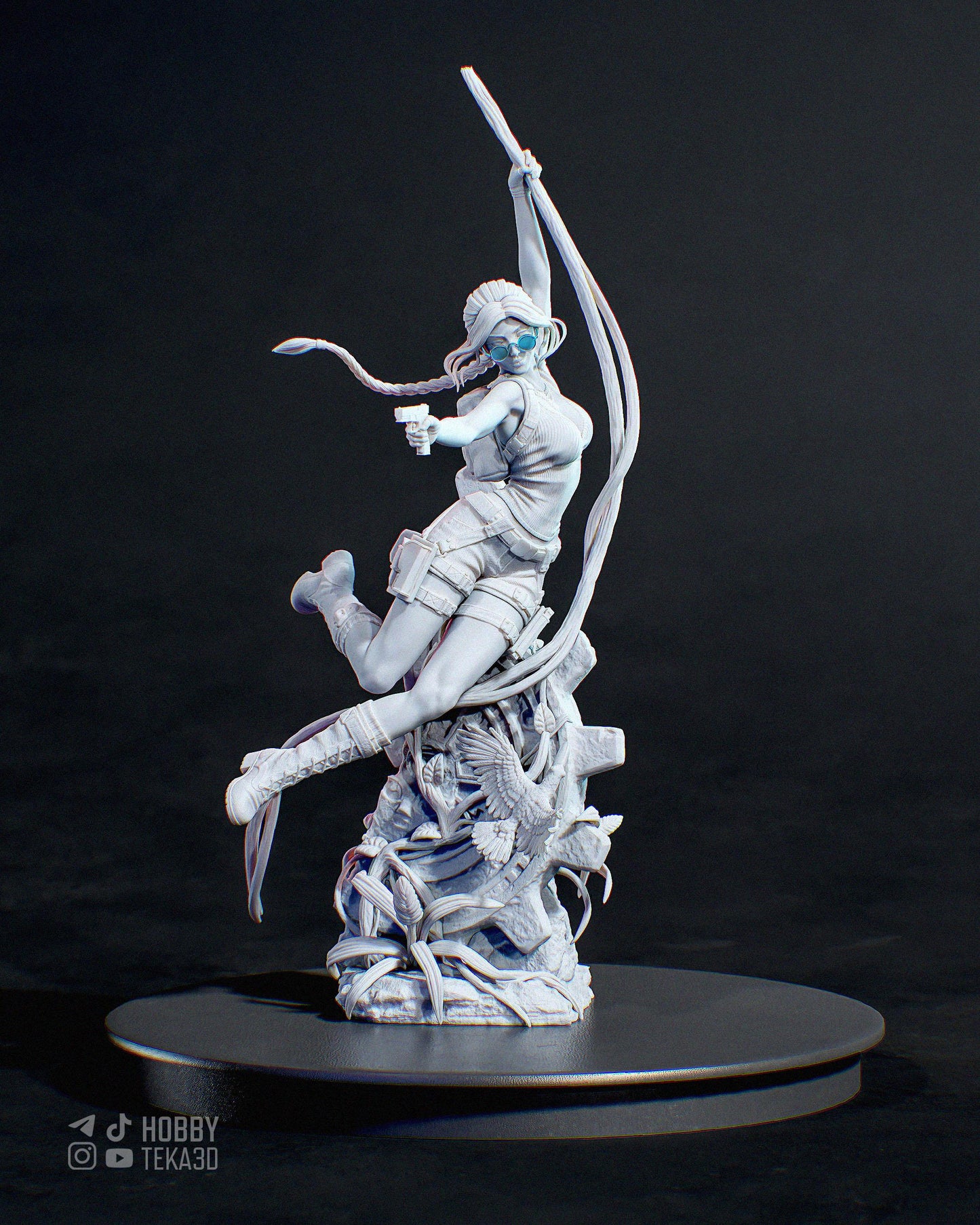 Adventure Heroine Resin Statue and DIY Kit – Painted or Unpainted – 1/8 and 1/6 Scale – by Bulkamancer – Pistol and Ruins Base – photo 4
