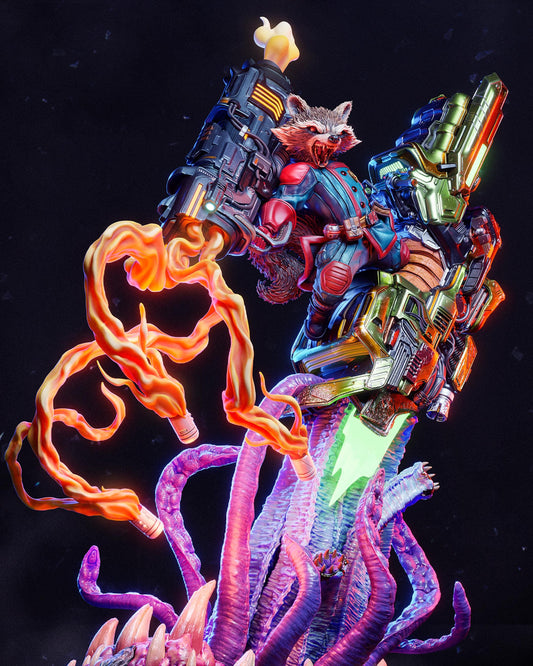 Sci Fi Raccoon Gunner Resin Statue and DIY Kit – Painted or Unpainted – 1/8 and 1/6 Scale – by CA3D – Clear Flames – photo 1