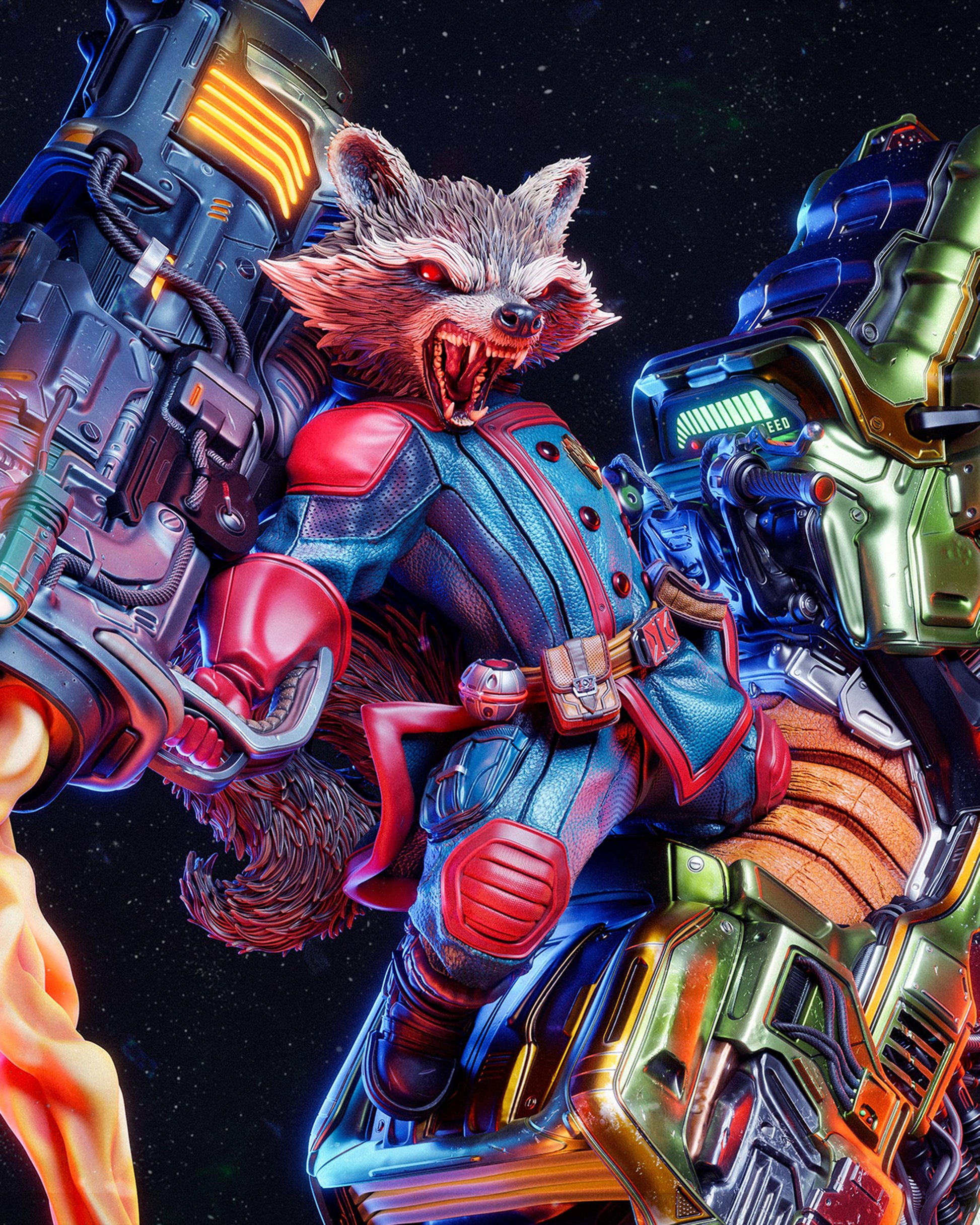 Sci Fi Raccoon Gunner Resin Statue and DIY Kit – Painted or Unpainted – 1/8 and 1/6 Scale – by CA3D – Clear Flames – photo 3