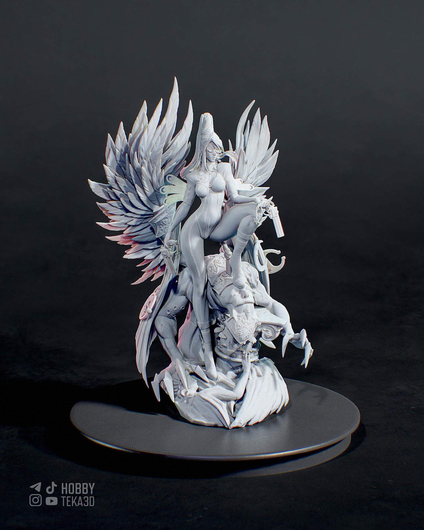 Gothic Angel Warrior Resin Statue and DIY Kit – Painted or Unpainted – 1/8 and 1/6 Scale – by Bulkamancers – Wings and Guns – photo 4