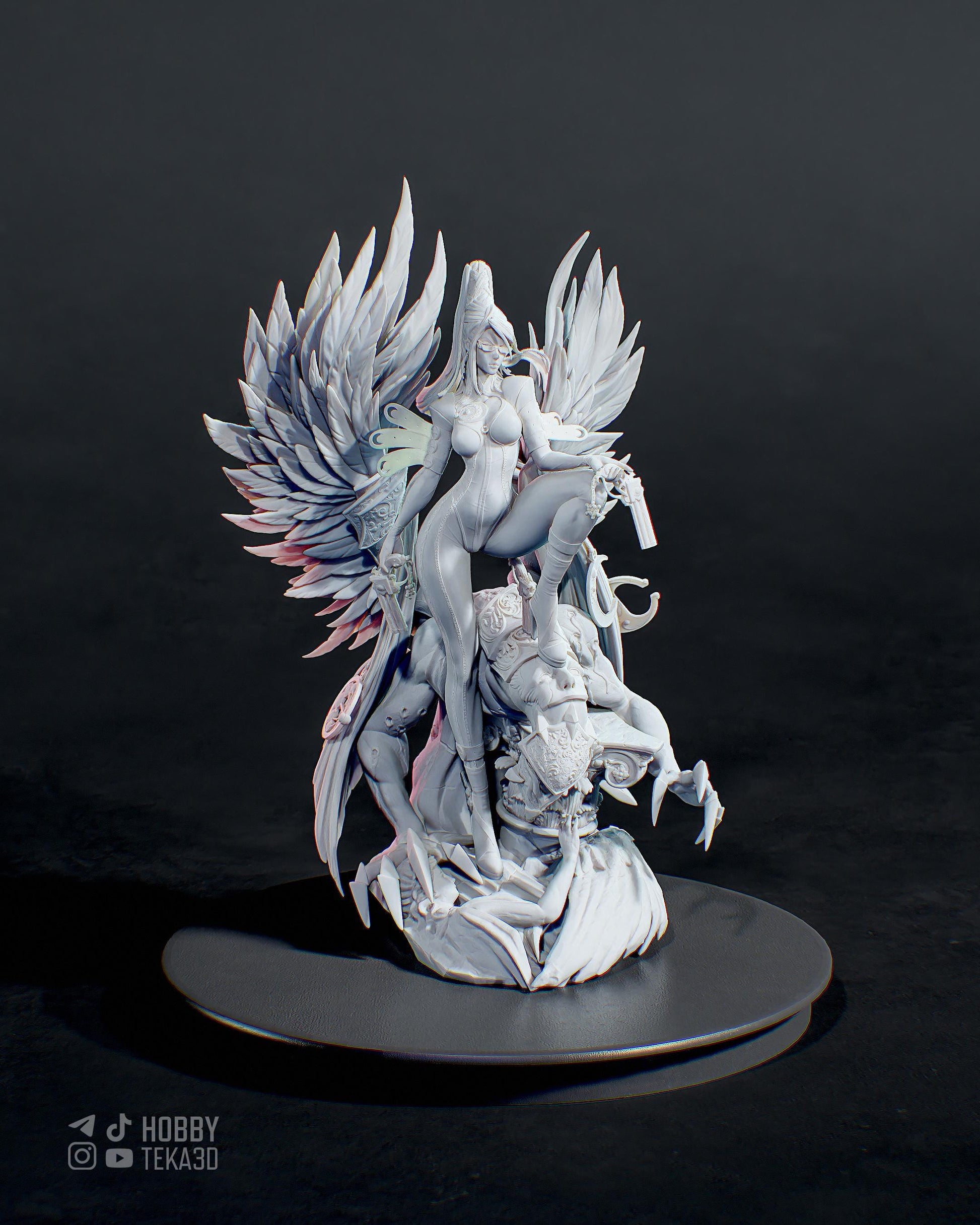 Gothic Angel Warrior Resin Statue and DIY Kit – Painted or Unpainted – 1/8 and 1/6 Scale – by Bulkamancers – Wings and Guns – photo 4