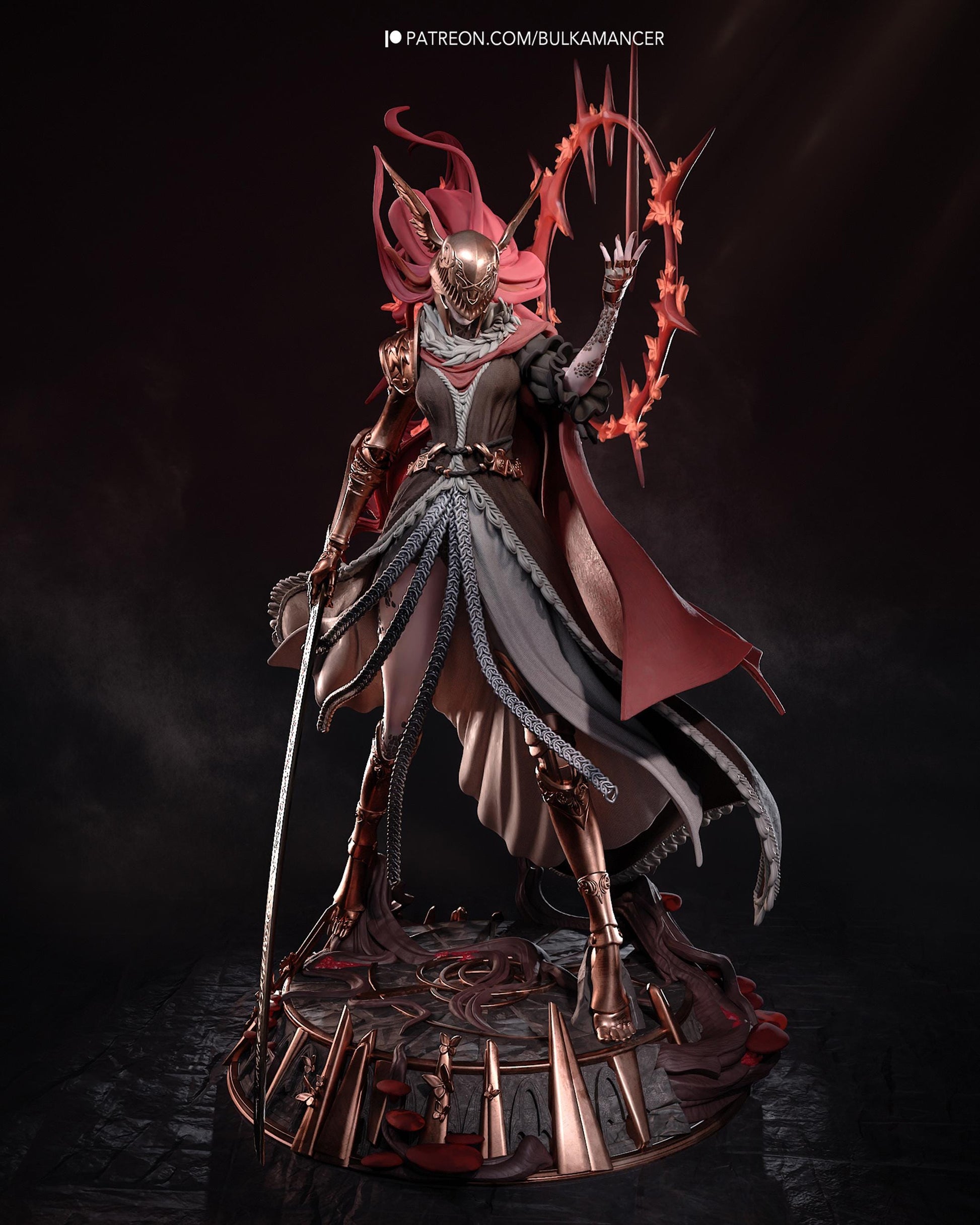 Masked Swordswoman Resin Statue and DIY Kit – Painted or Unpainted – 1/8 and 1/6 Scale – by Bulkamancers – Clear Red Halo – photo 5