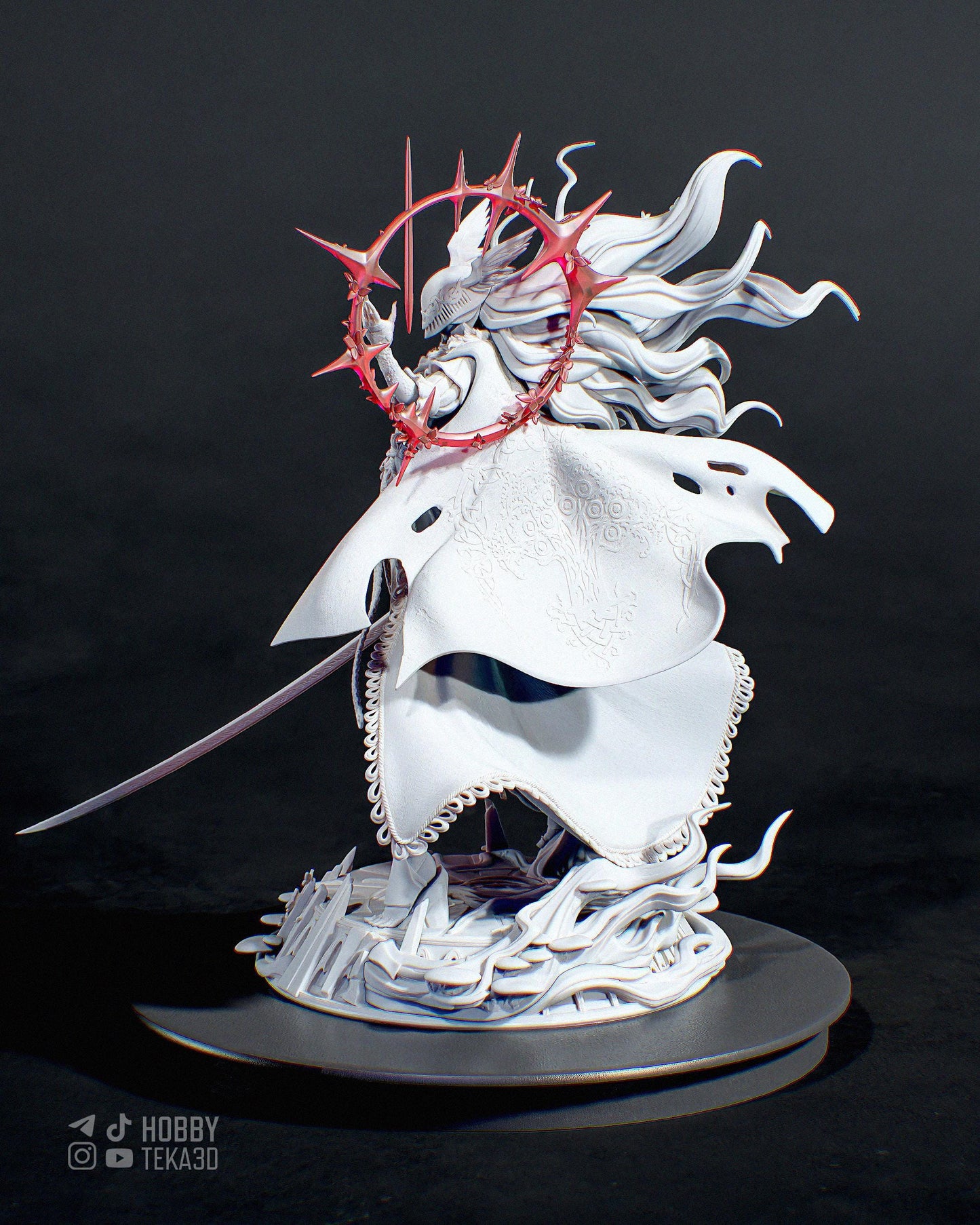 Masked Swordswoman Resin Statue and DIY Kit – Painted or Unpainted – 1/8 and 1/6 Scale – by Bulkamancers – Clear Red Halo – photo 3
