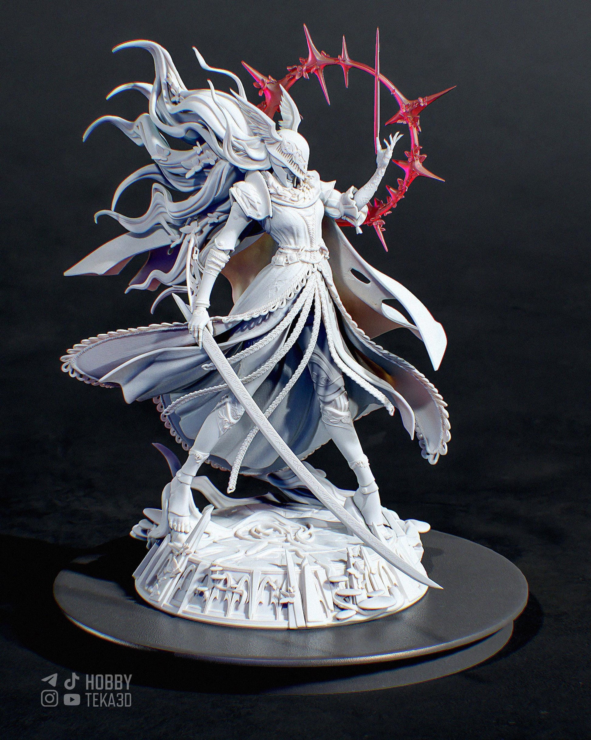 Masked Swordswoman Resin Statue and DIY Kit – Painted or Unpainted – 1/8 and 1/6 Scale – by Bulkamancers – Clear Red Halo – photo 1
