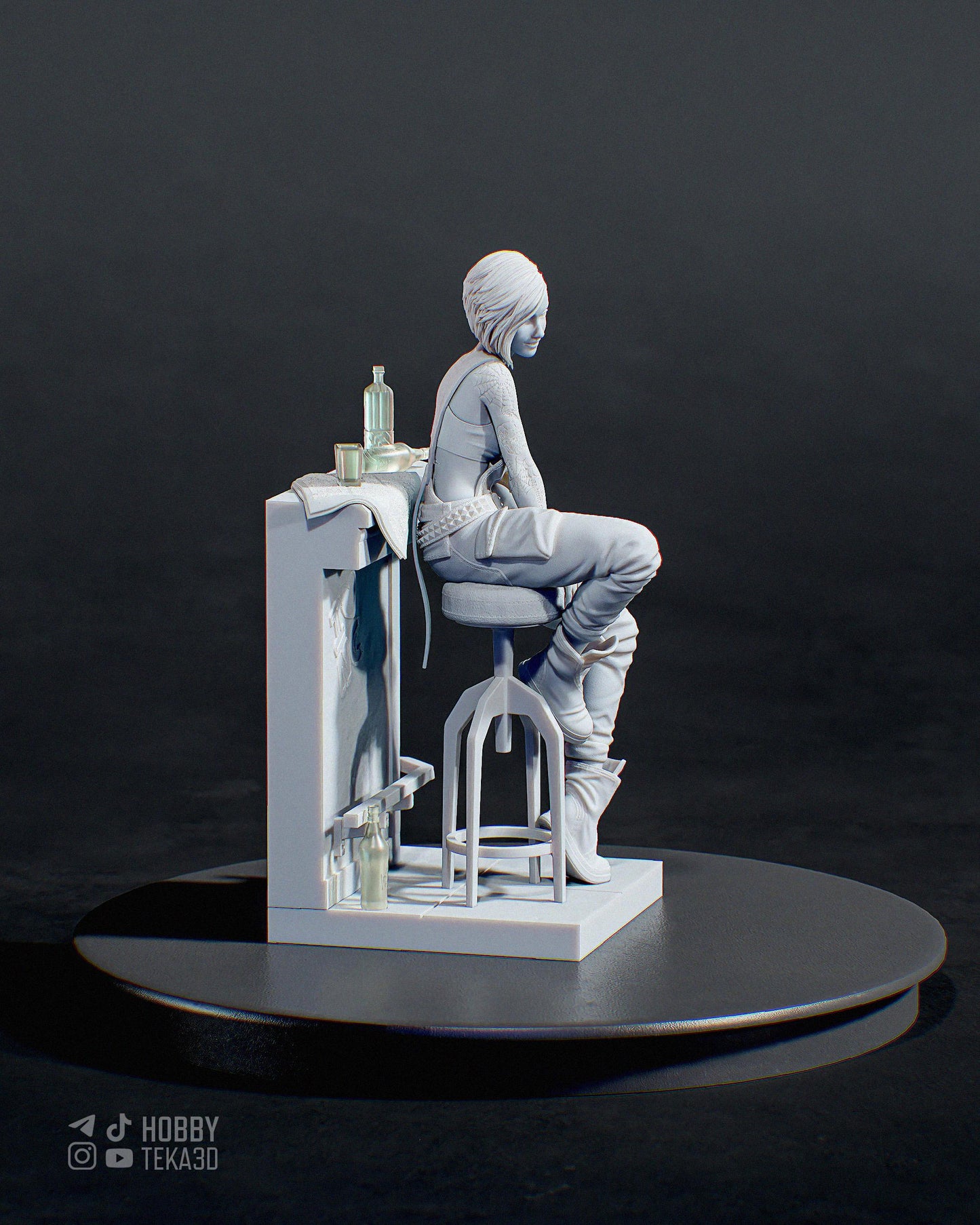 Neon City Street Girl Resin Statue and DIY Kit – Painted or Unpainted – 1/8 and 1/6 Scale – by Bulkamancers – Tattoos and Bar Scene – photo 4