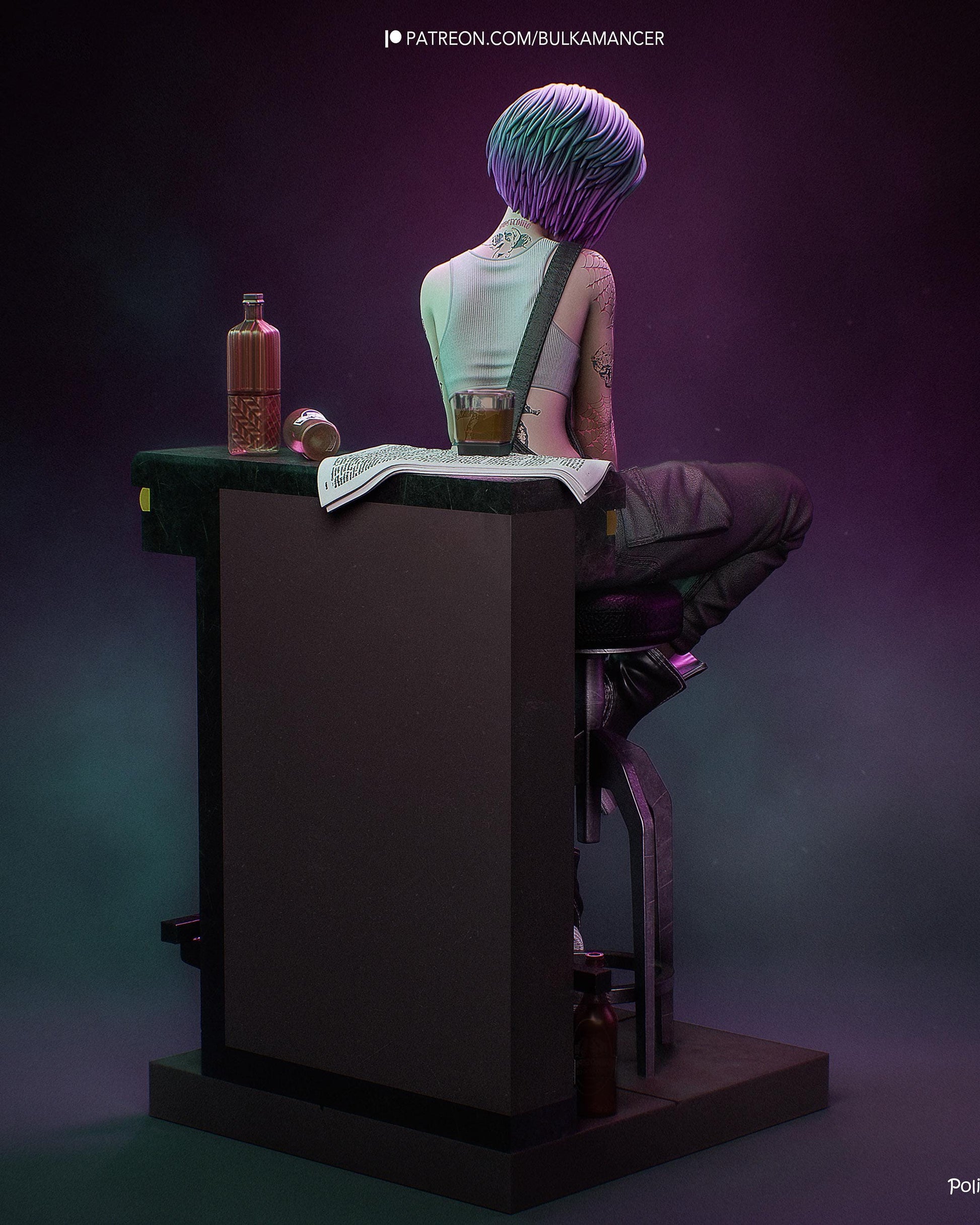 Neon City Street Girl Resin Statue and DIY Kit – Painted or Unpainted – 1/8 and 1/6 Scale – by Bulkamancers – Tattoos and Bar Scene – photo 3