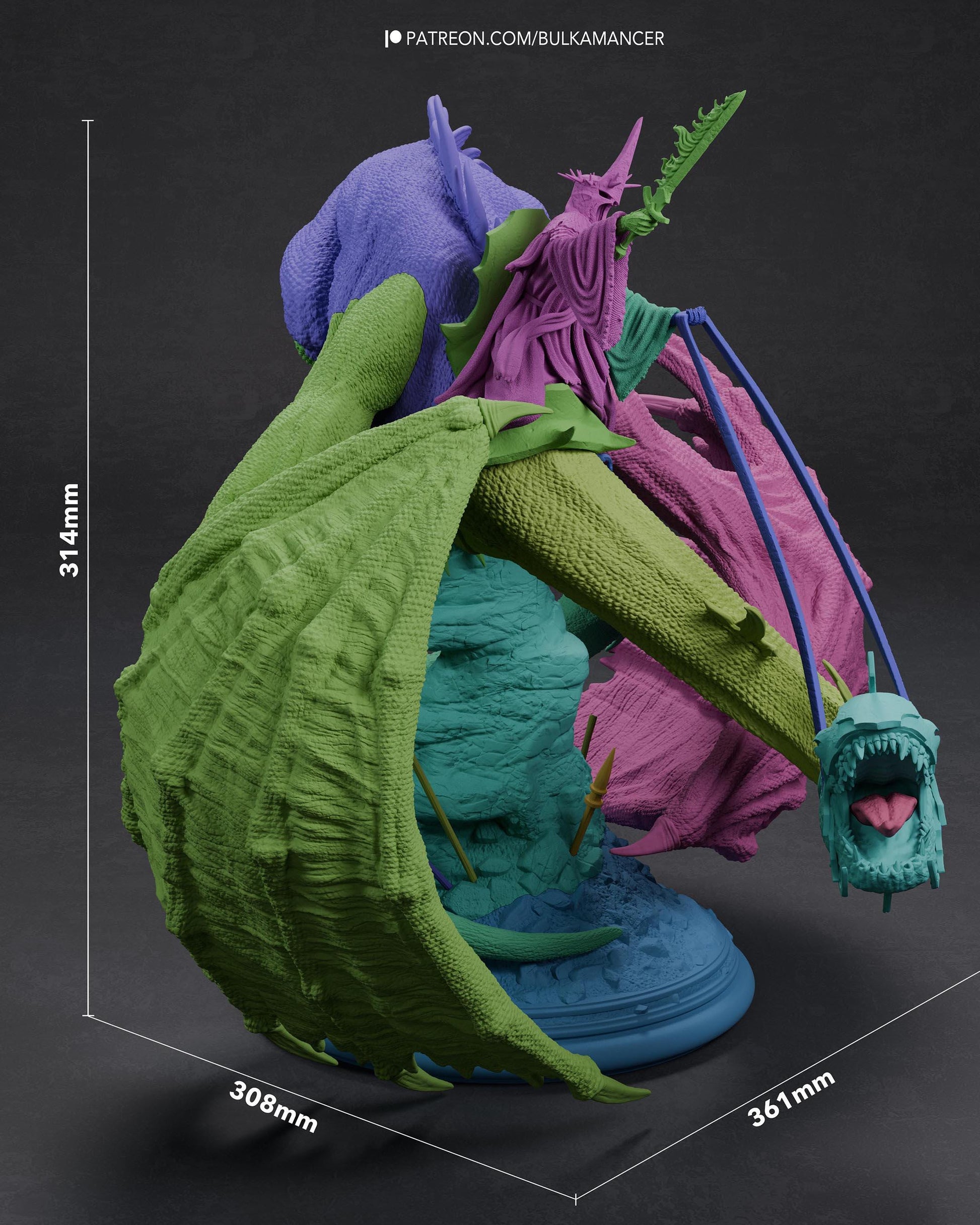 Dark Fantasy Dragon Rider Resin Statue and DIY Kit – Painted or Unpainted – 1/8 and 1/6 Scale – by Bulkamancer – Flame Torch – photo 4