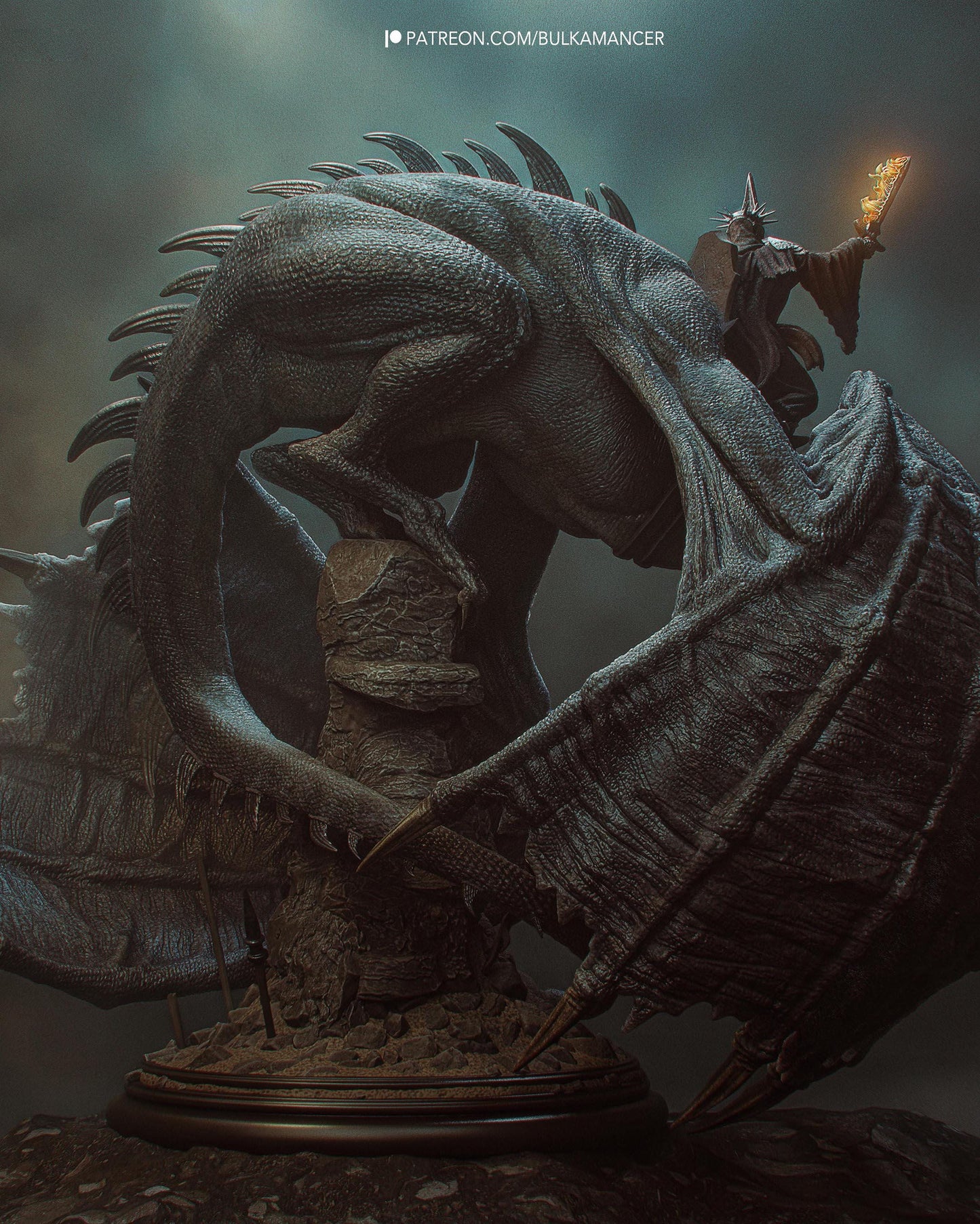 Dark Fantasy Dragon Rider Resin Statue and DIY Kit – Painted or Unpainted – 1/8 and 1/6 Scale – by Bulkamancer – Flame Torch – photo 3