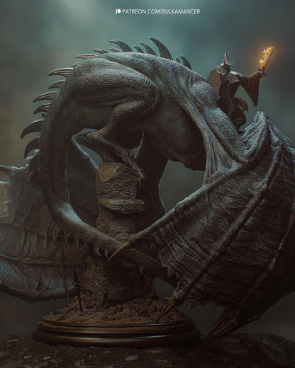 Dark Fantasy Dragon Rider Resin Statue and DIY Kit – Painted or Unpainted – 1/8 and 1/6 Scale – by Bulkamancer – Flame Torch – photo 3