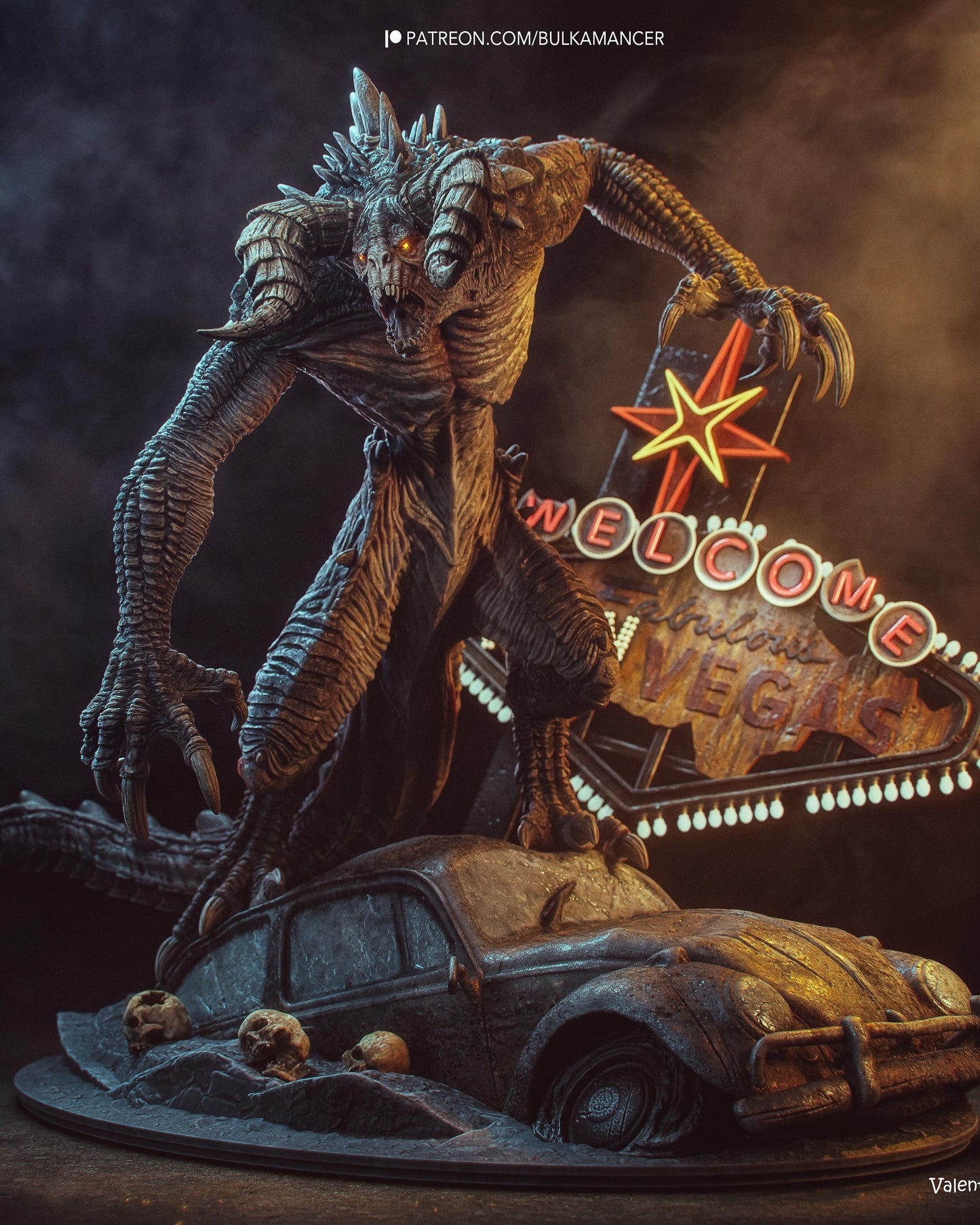 Post Apocalyptic Monster Resin Statue and DIY Kit – Painted or Unpainted – 1/8 and 1/6 Scale – by Bulkamancer – Neon Car Base – photo 1