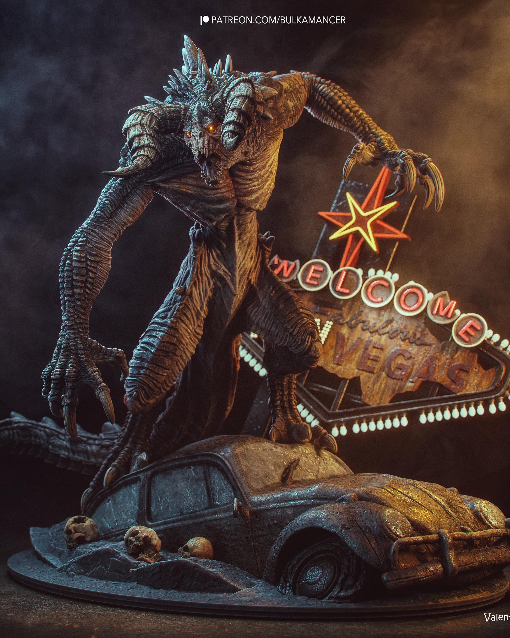 Post Apocalyptic Monster Resin Statue and DIY Kit – Painted or Unpainted – 1/8 and 1/6 Scale – by Bulkamancer – Neon Car Base – photo 1